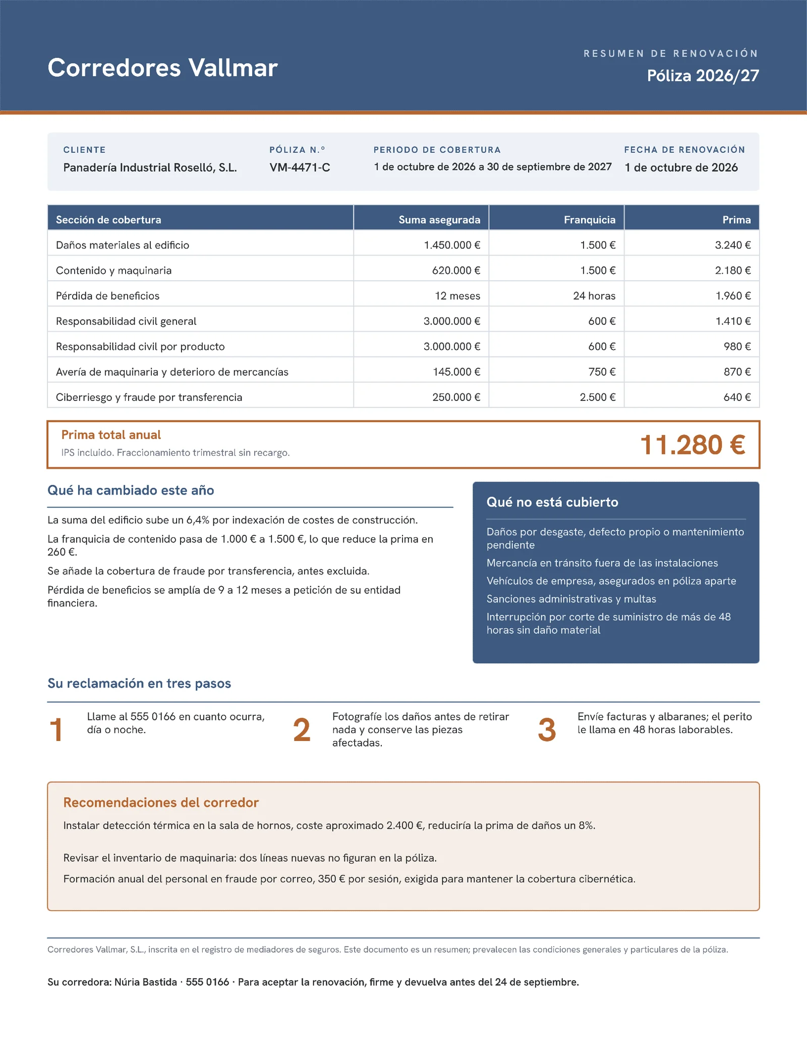 Slate Copper Renewal Summary Commercial Insurance One-Pager — 2-page One pager template, page 2 of 2