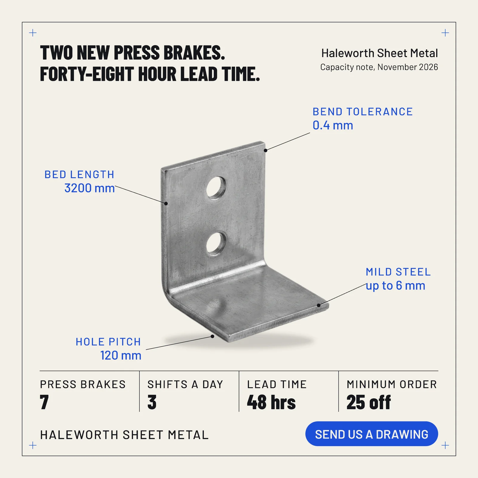 Bone Signal Blue Dimension Callout Sheet Sheet Metal Capacity LinkedIn Ad — 1:1 LinkedIn ad template