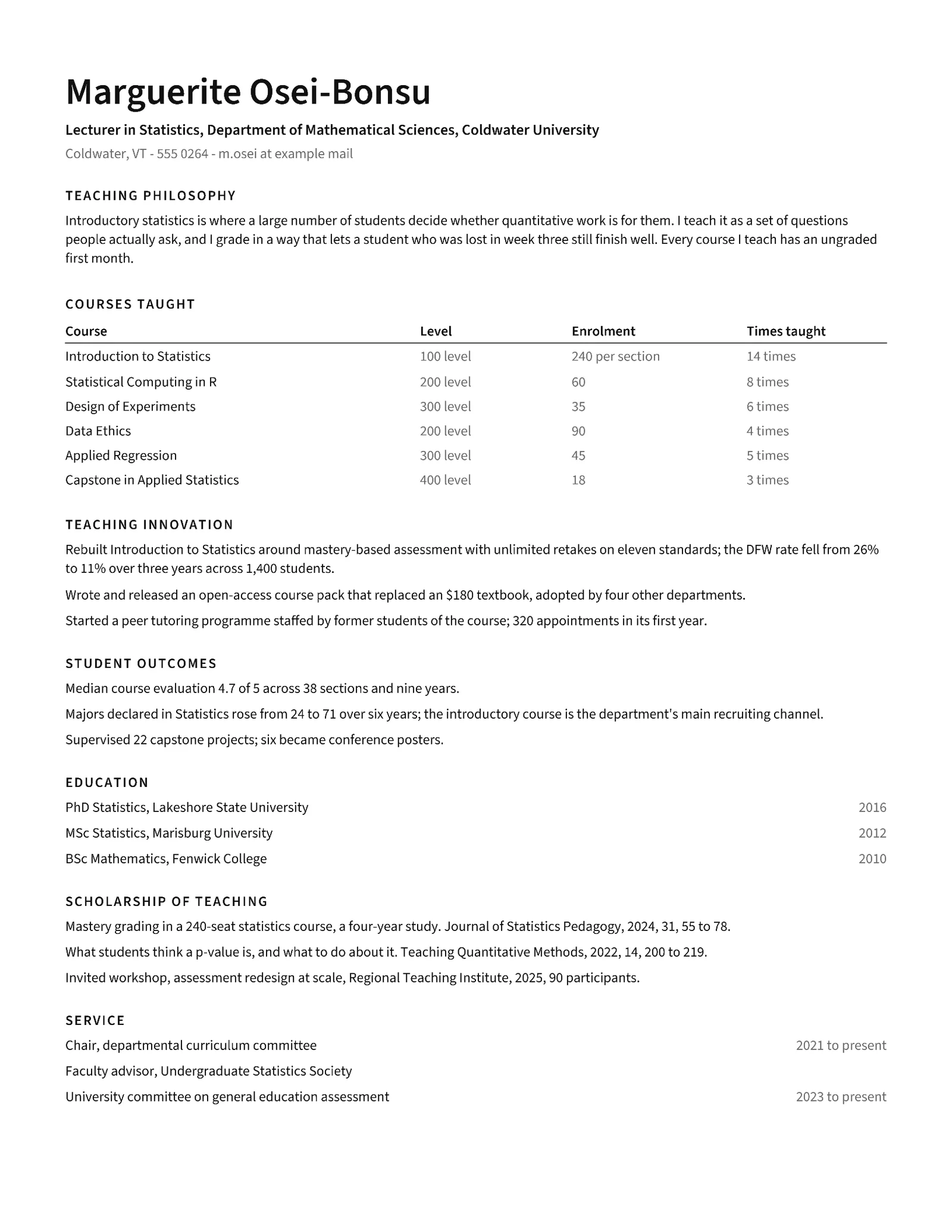 Teaching CV — Letter Resume template