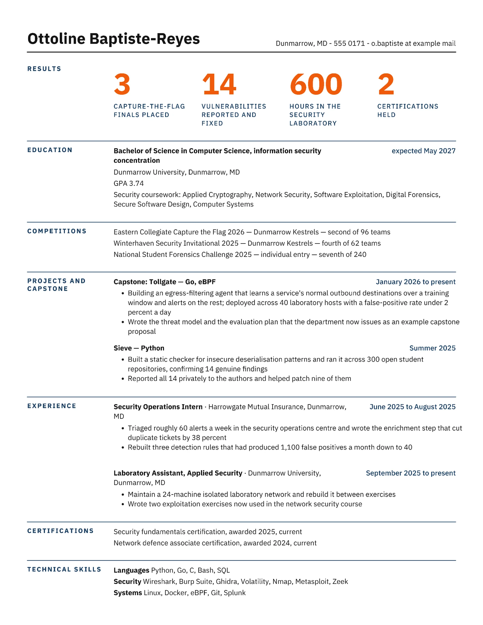 Cybersecurity Student Resume — Letter Resume template