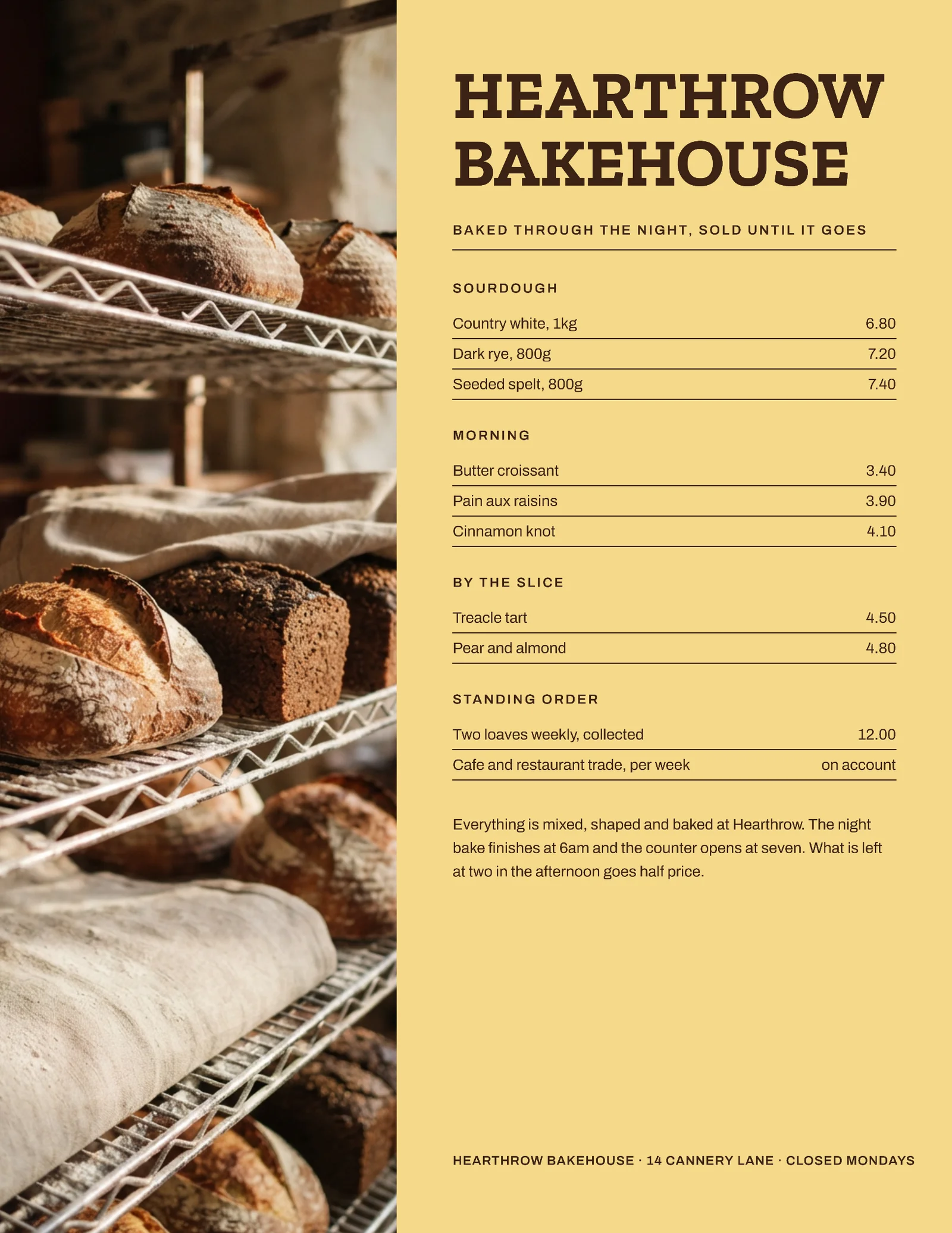 Butter Cocoa Vertical Half Split Bakery Counter Price List Flyer — Letter Flyer template