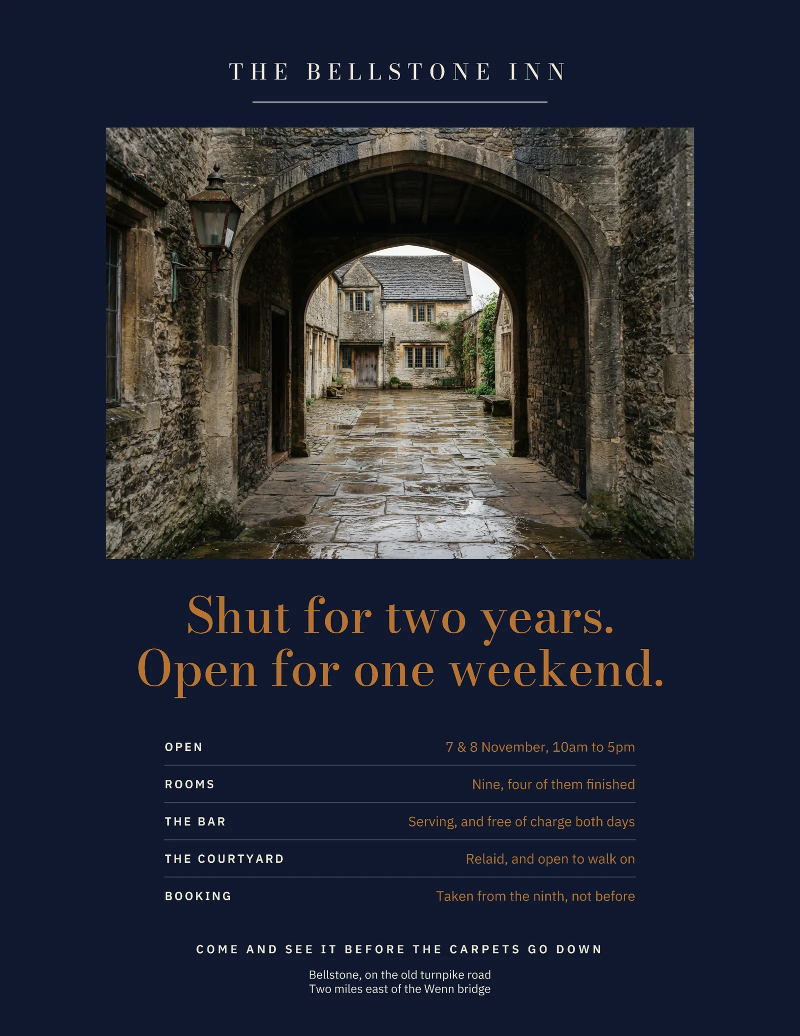 Midnight Copper Centred Plate Coaching Inn Open House Flyer — Letter Flyer template