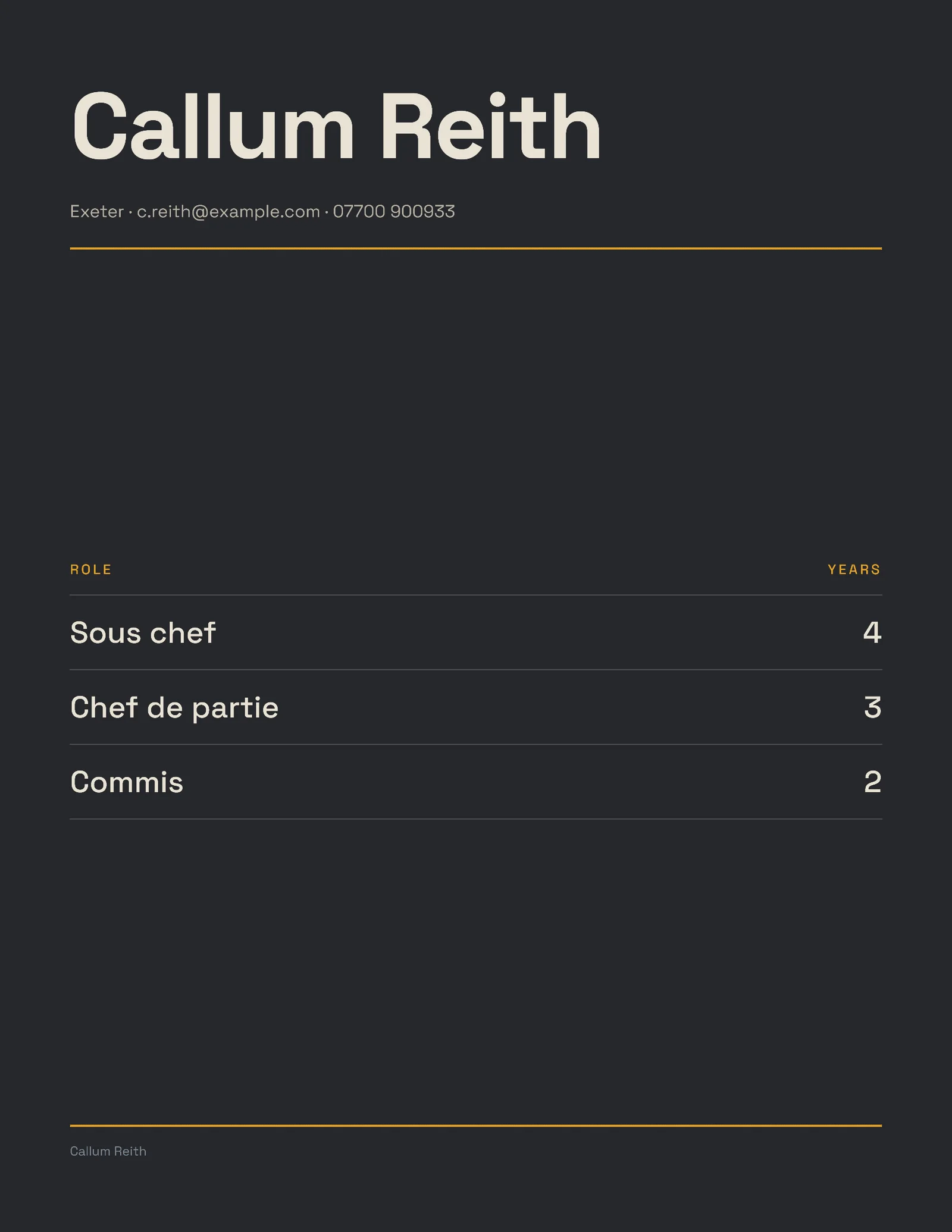 Sous Chef Resume — 2-page Resume template, page 1 of 2