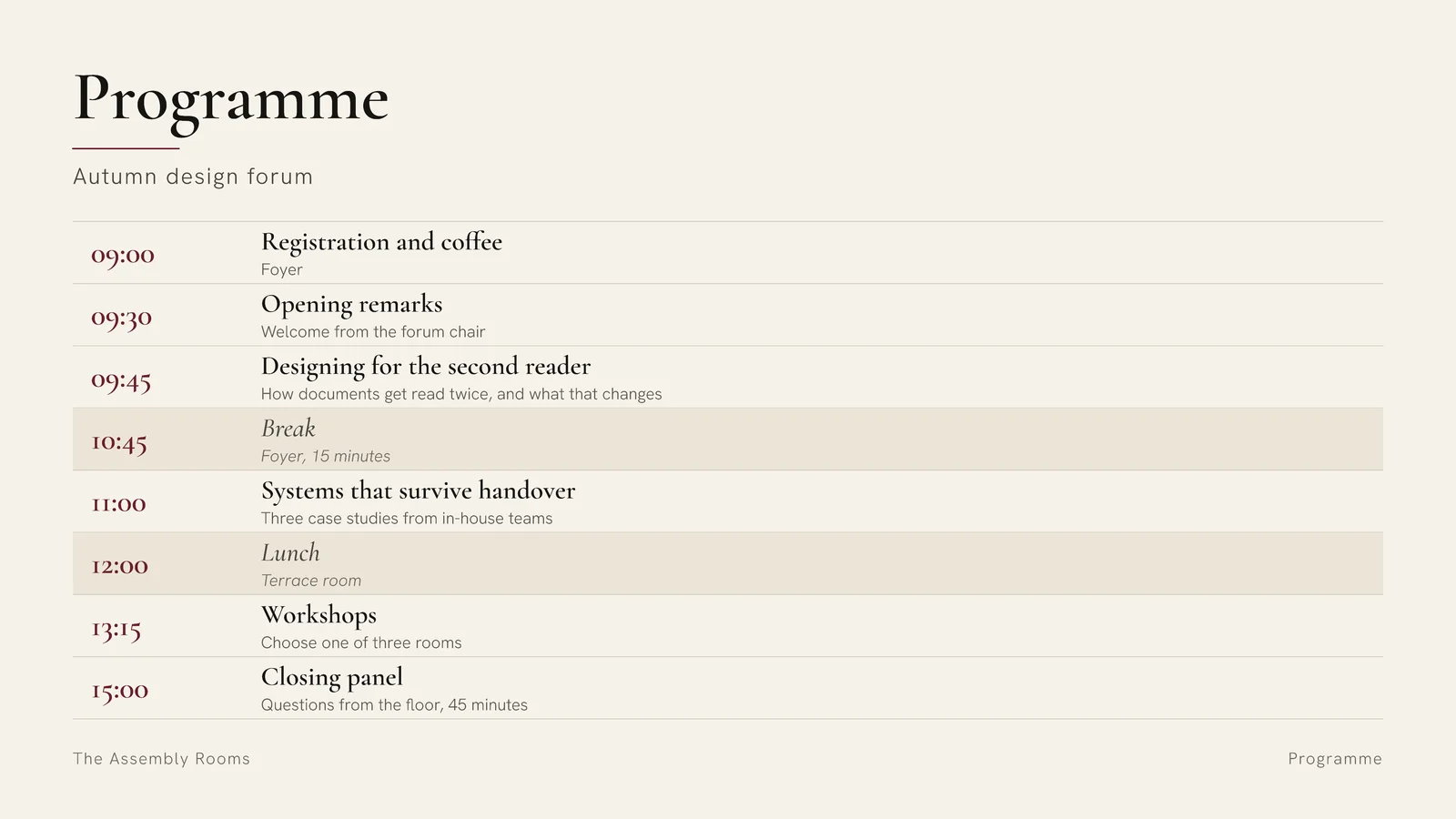 Timed Schedule Agenda Slide — 16:9 Slide template