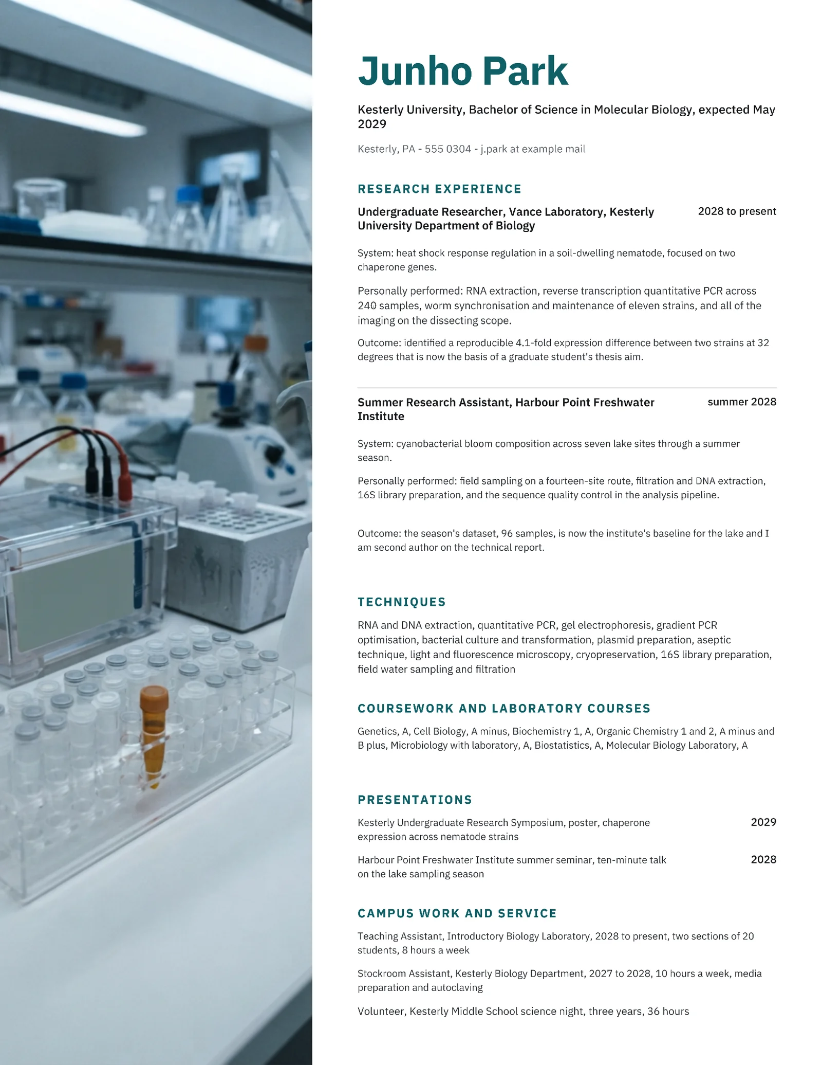 Biology Research Internship Resume — Letter Resume template