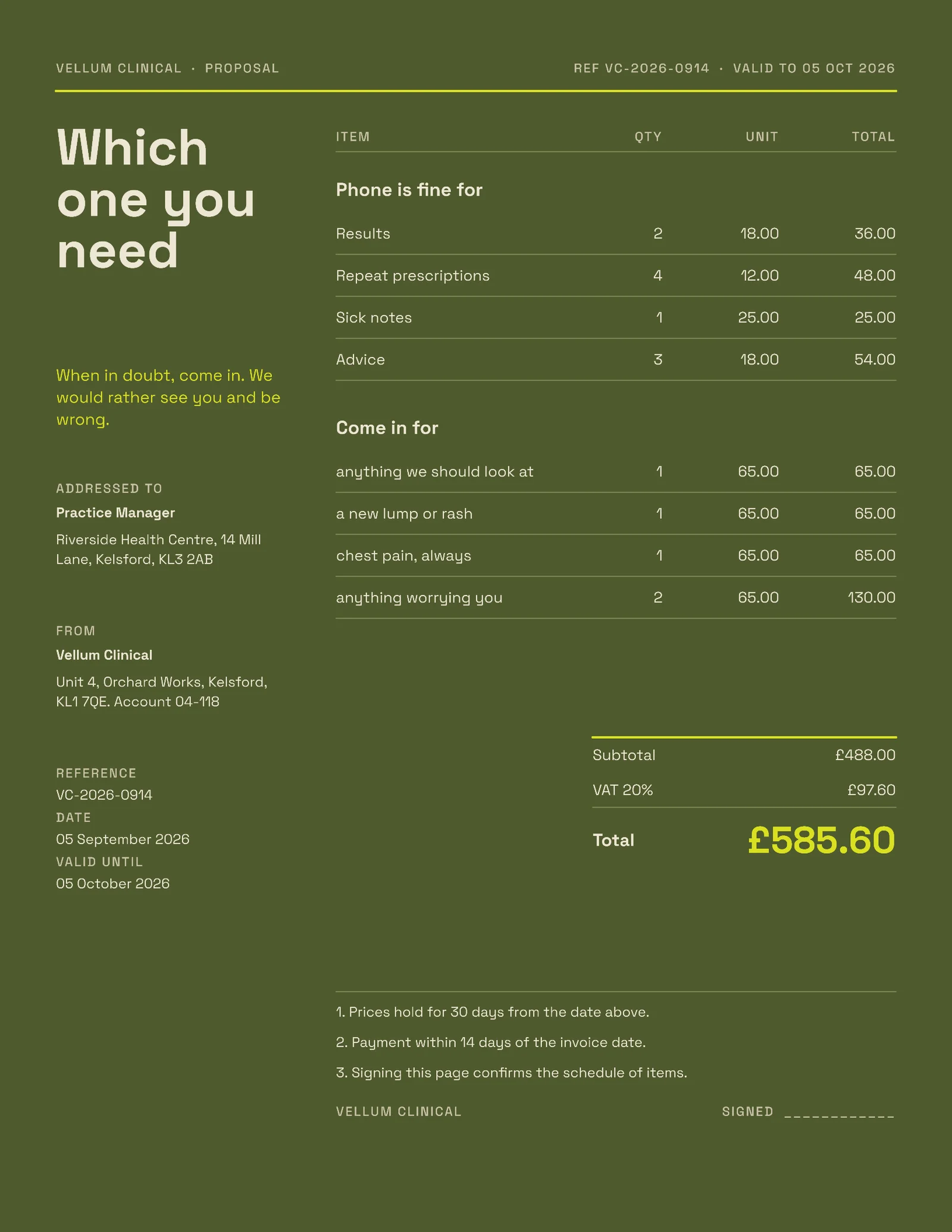 Call Or Come In Proposal — 2-page Proposal template, page 2 of 2