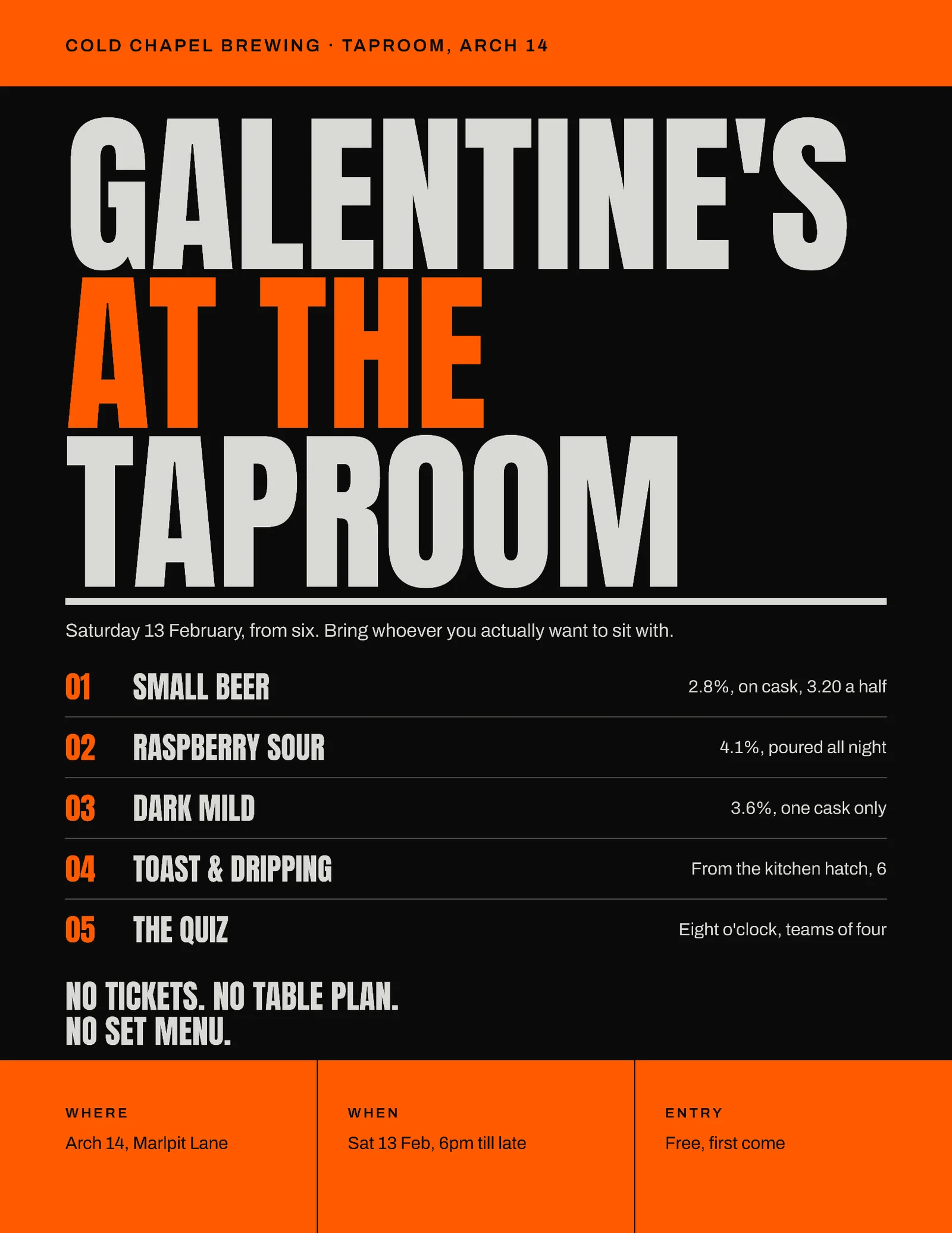Near Black Acid Orange All Type Poster Taproom Galentine's Night Flyer — Letter Flyer template