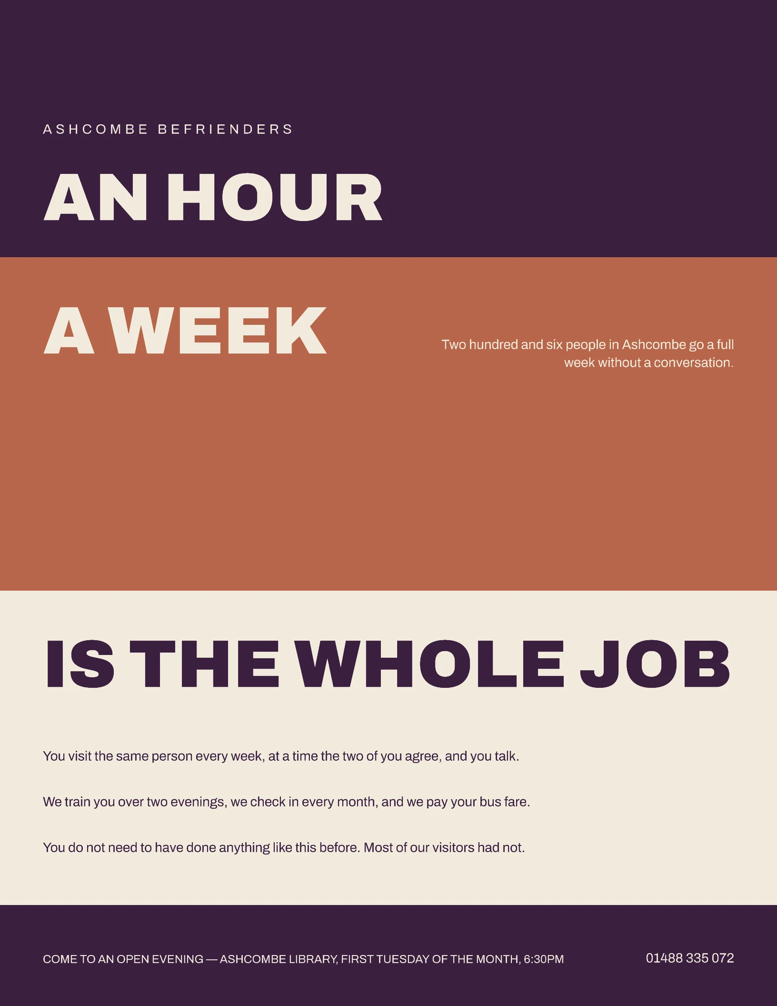 Plum Clay Poster Zones Befriending Charity Volunteer Call Flyer — Letter Flyer template