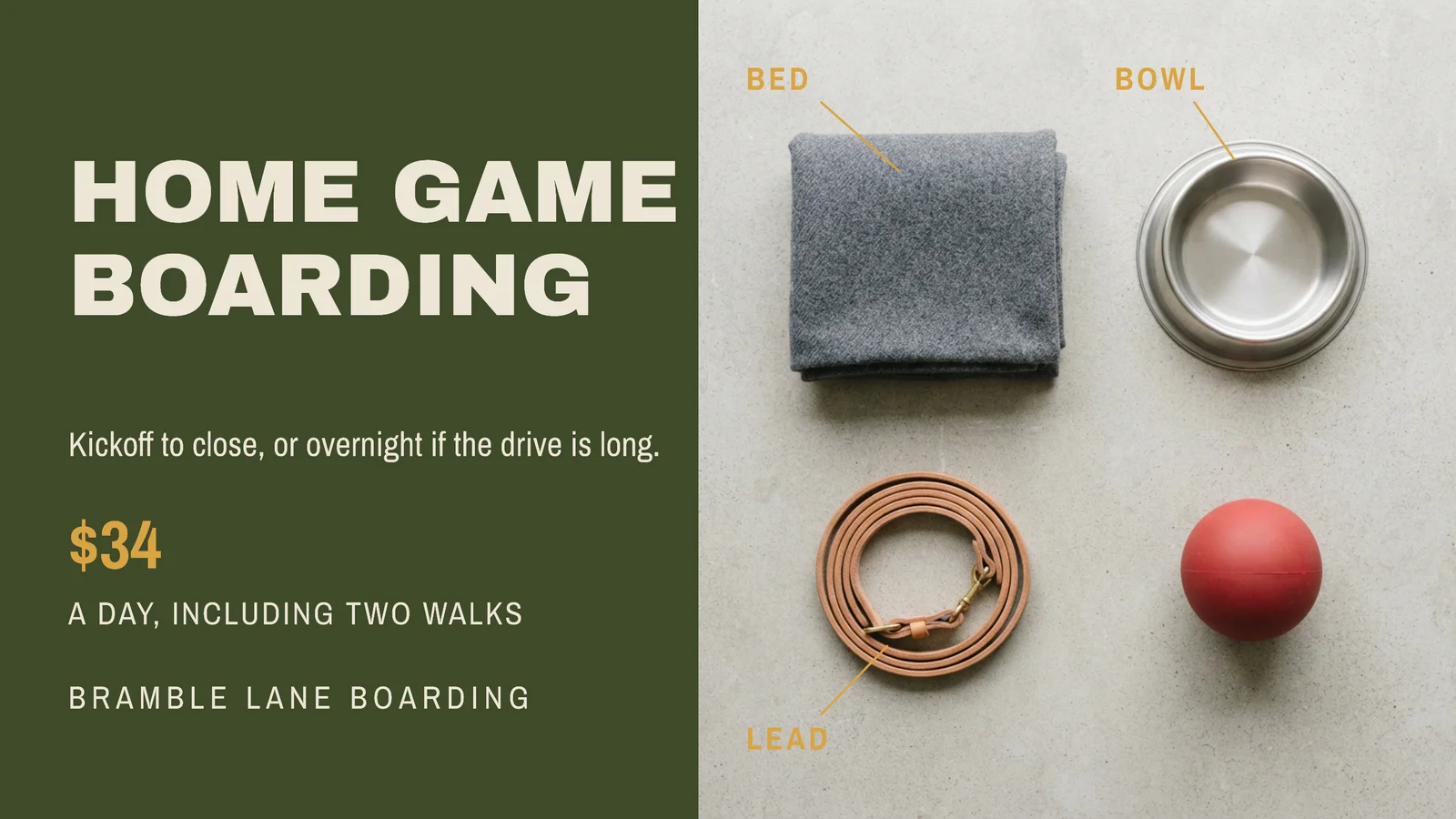 Labelled Flat Lay Boarding Kennel Home Game Days YouTube Ad — 16:9 YouTube ad template