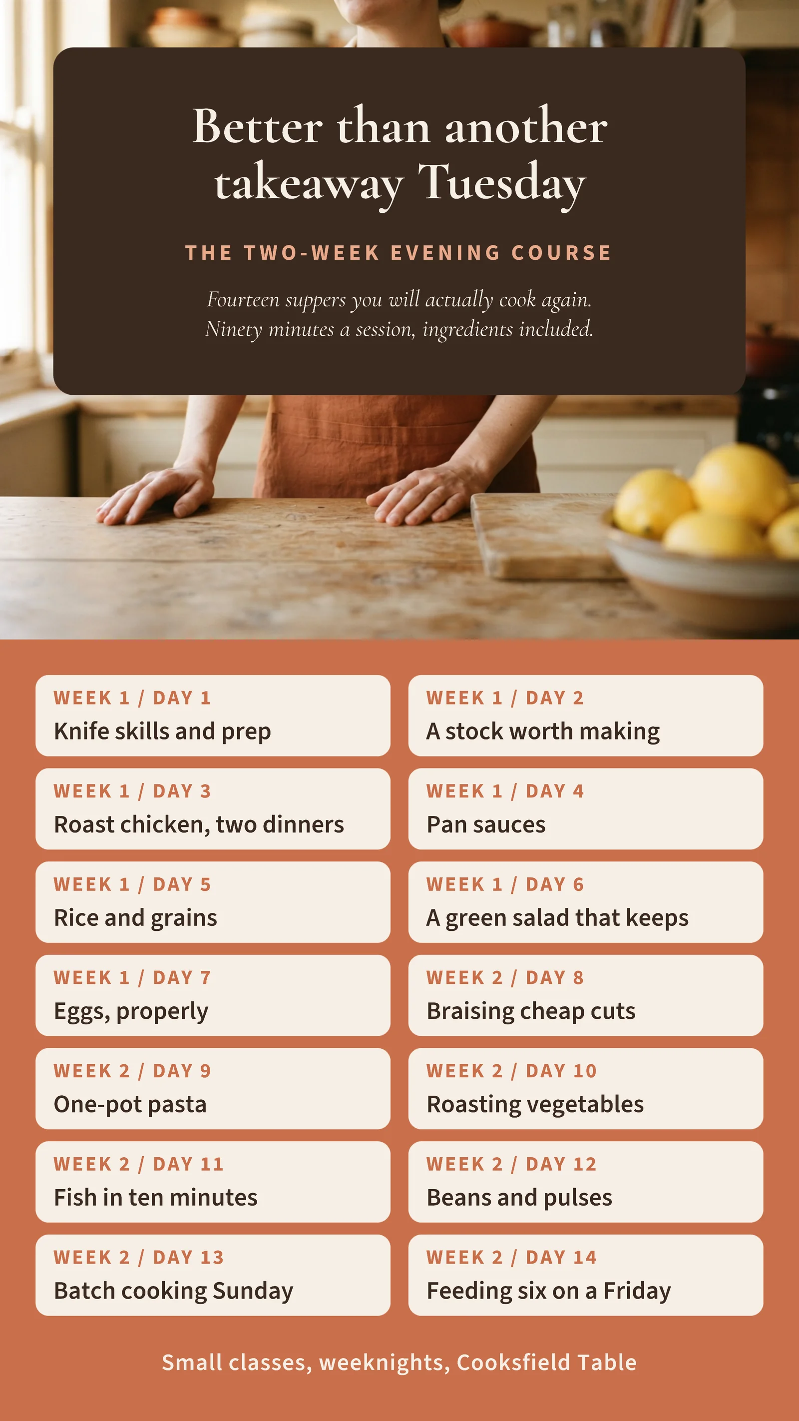 Two-Week Cooking Course Day Grid Ad — 9:16 Instagram ad template