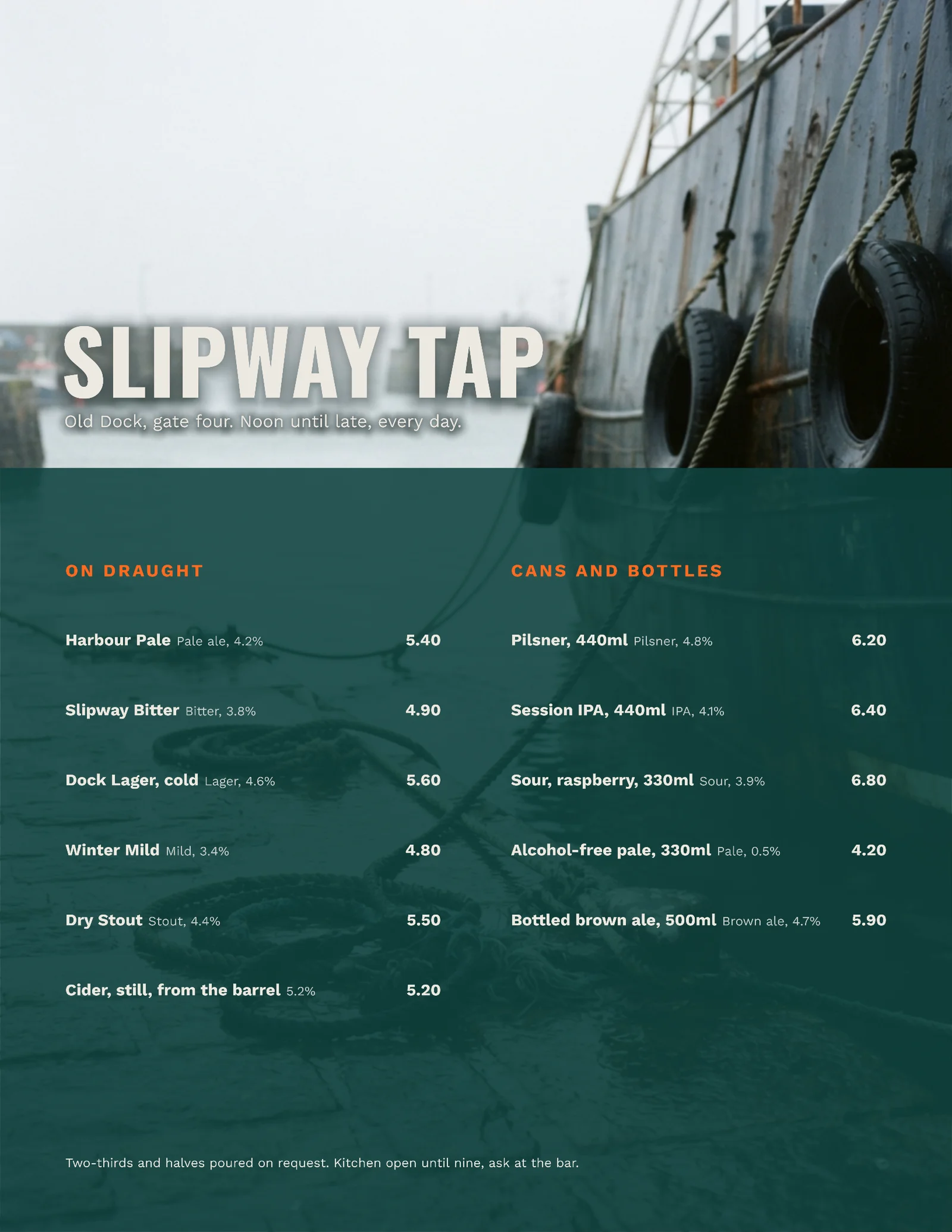 Sea Green Photo Overlay Harbour Taproom Menu — Letter Menu template