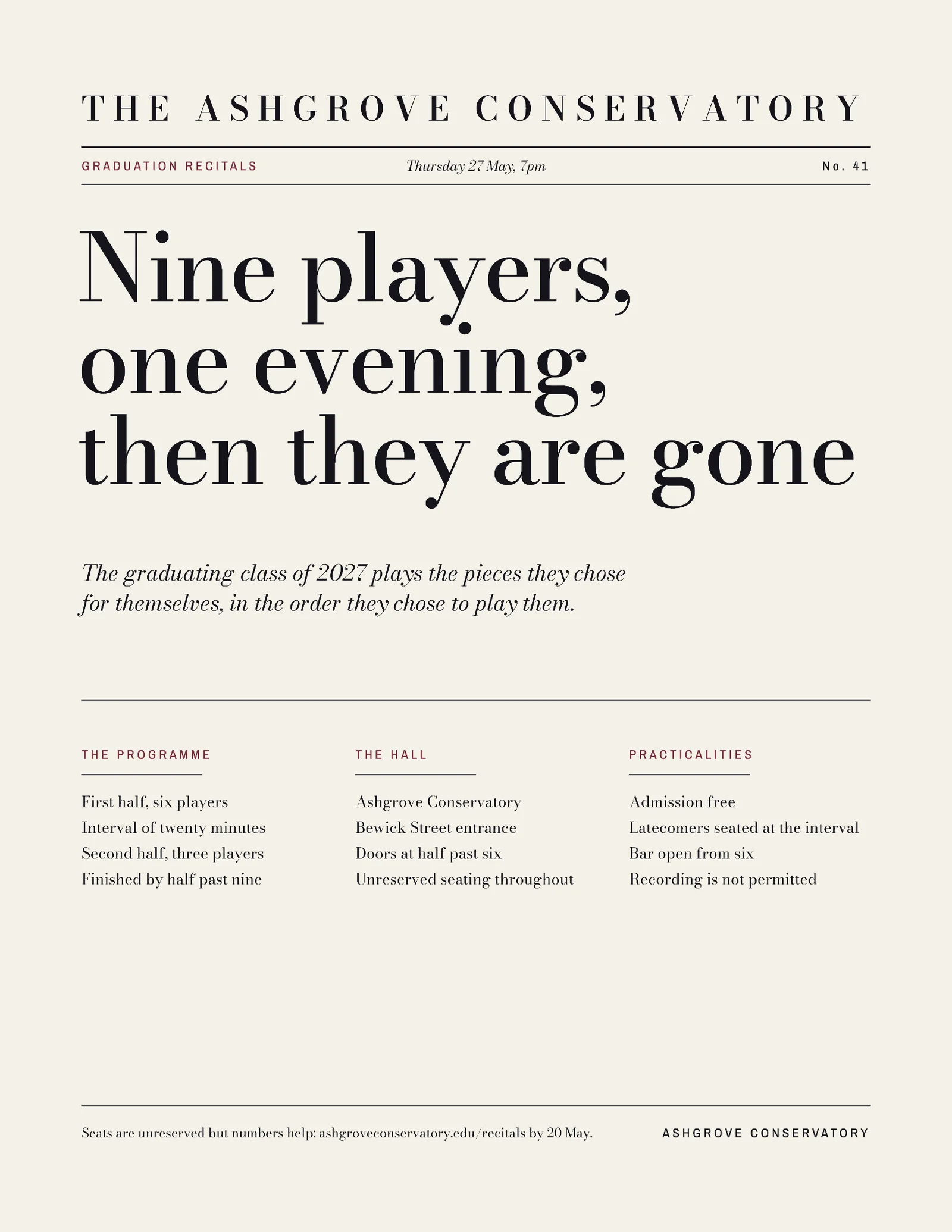 Ivory Minimal Editorial Conservatory Graduation Recital Invitation — Letter Invitation template
