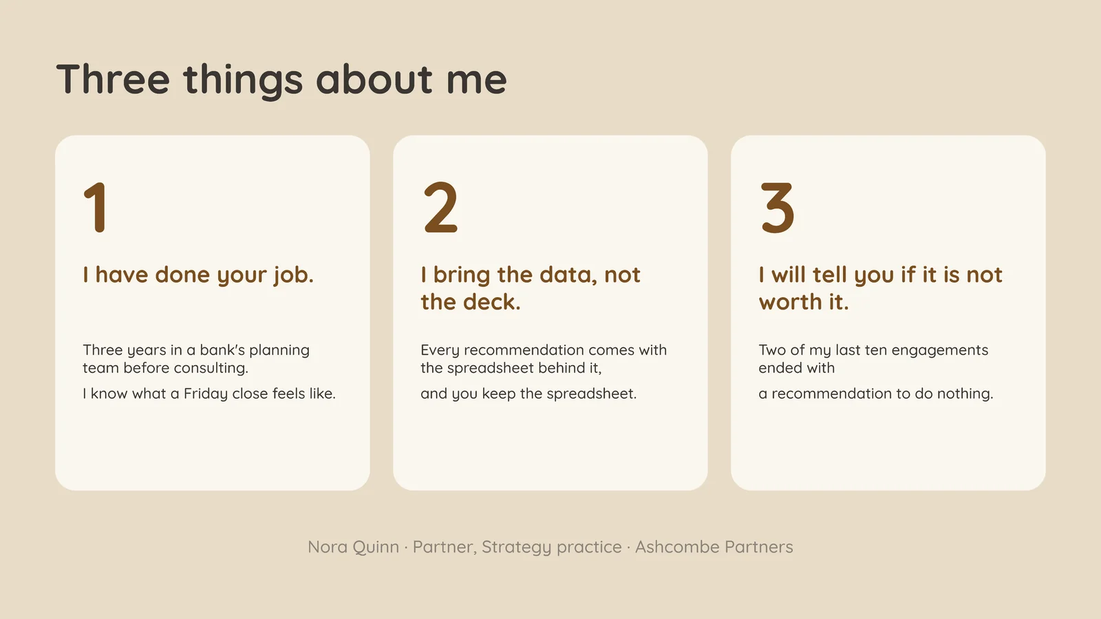 Three Things About Me Slide — 16:9 Slide template