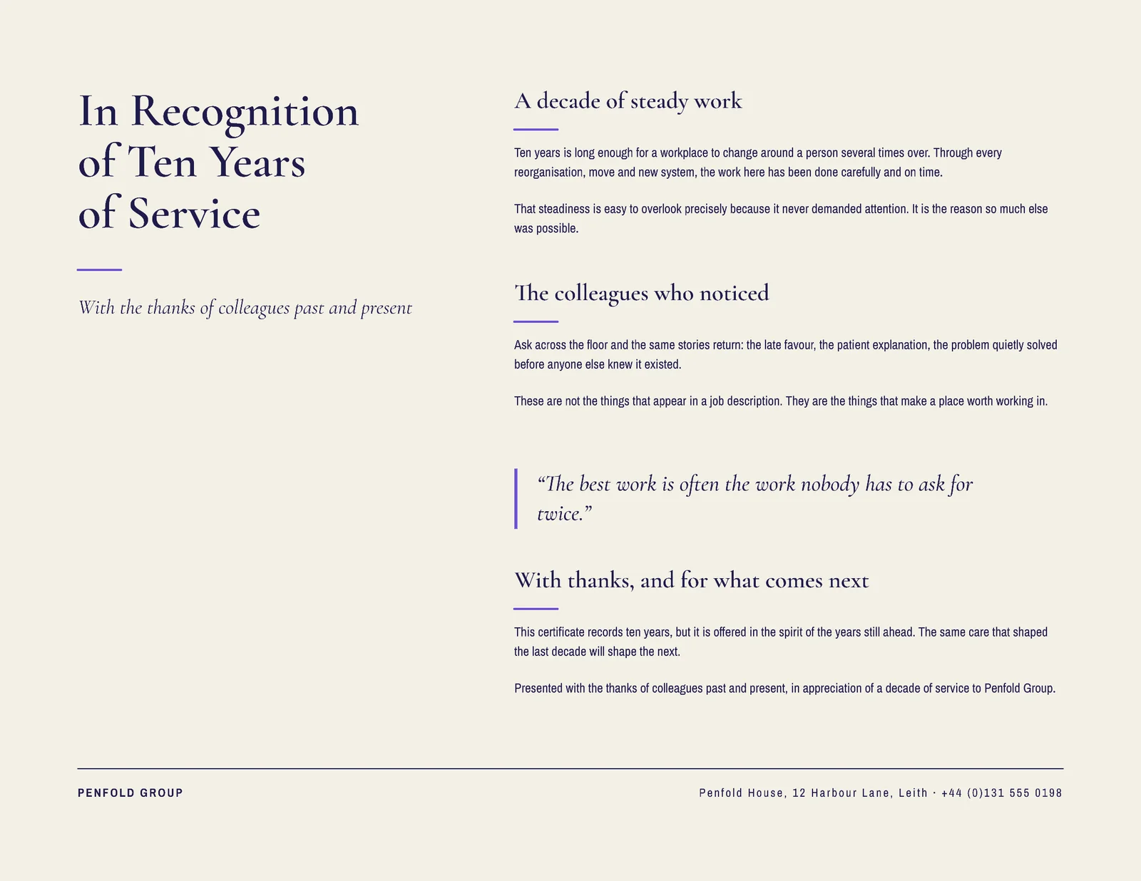 Service Recognition Certificate — Letter landscape Certificate template