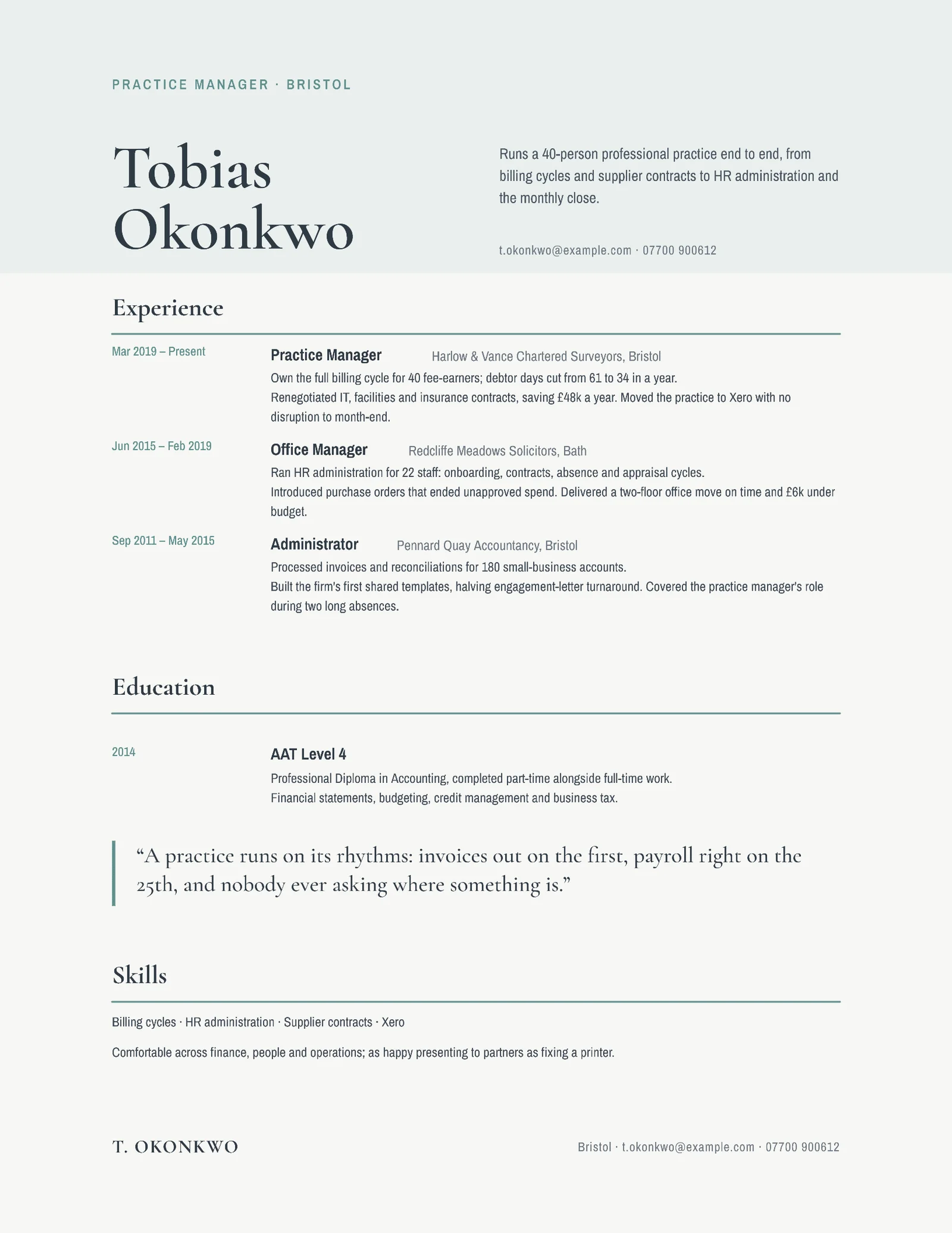 Practice Manager Resume — 2-page Resume template, page 2 of 2
