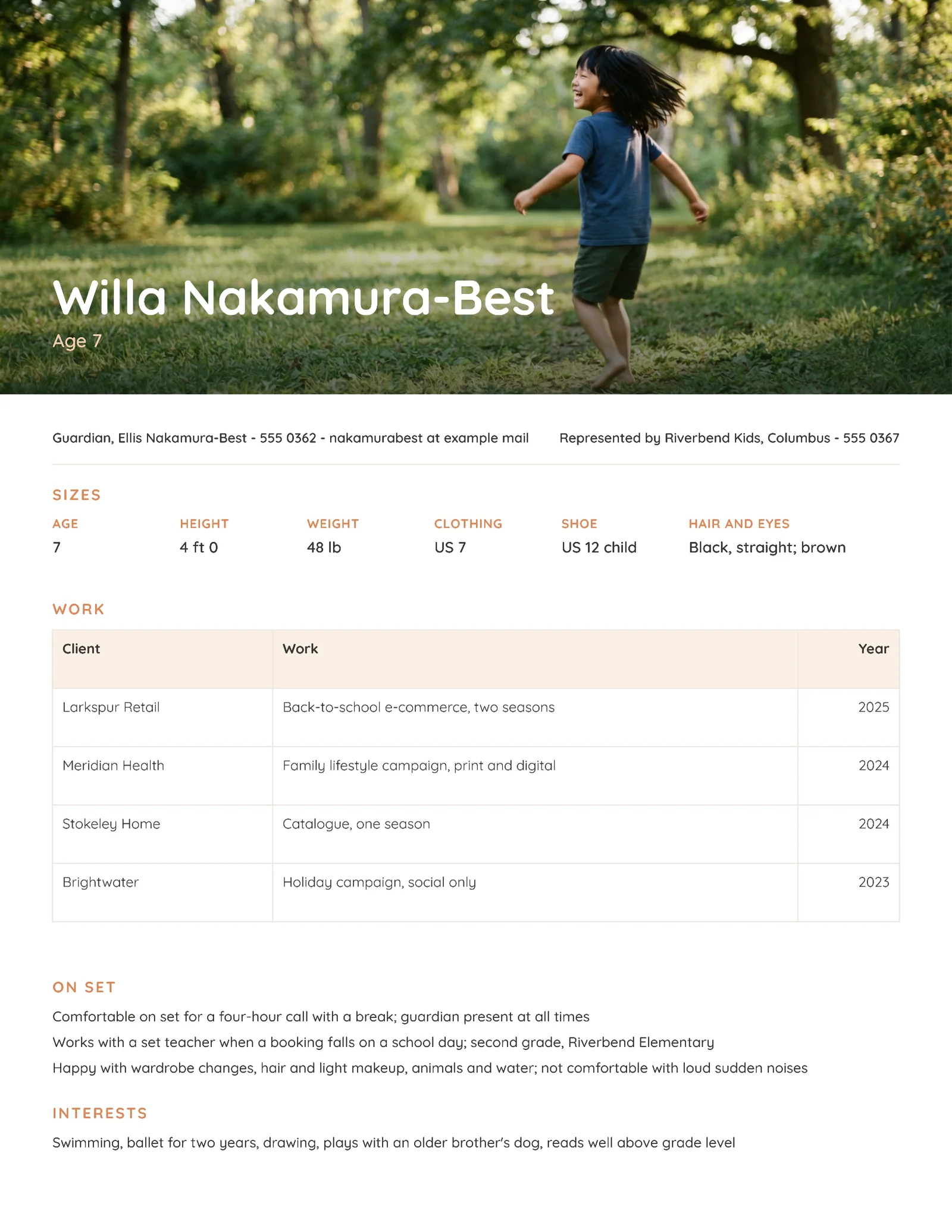 Child Model Resume — Letter Resume template