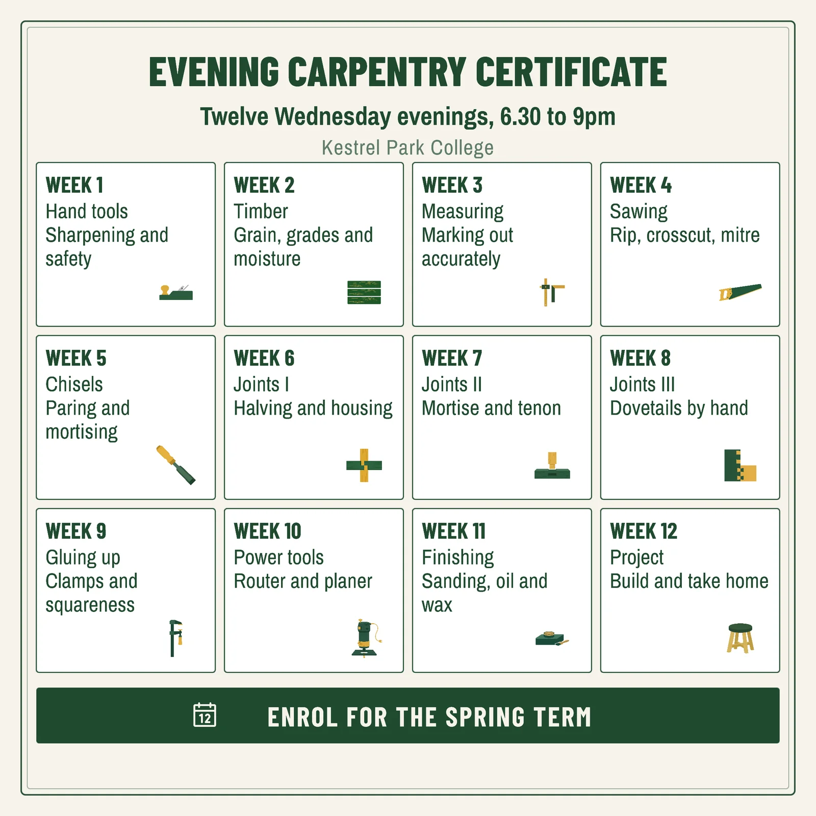 Chalk syllabus grid carpentry course Instagram ad — 1:1 Instagram ad template