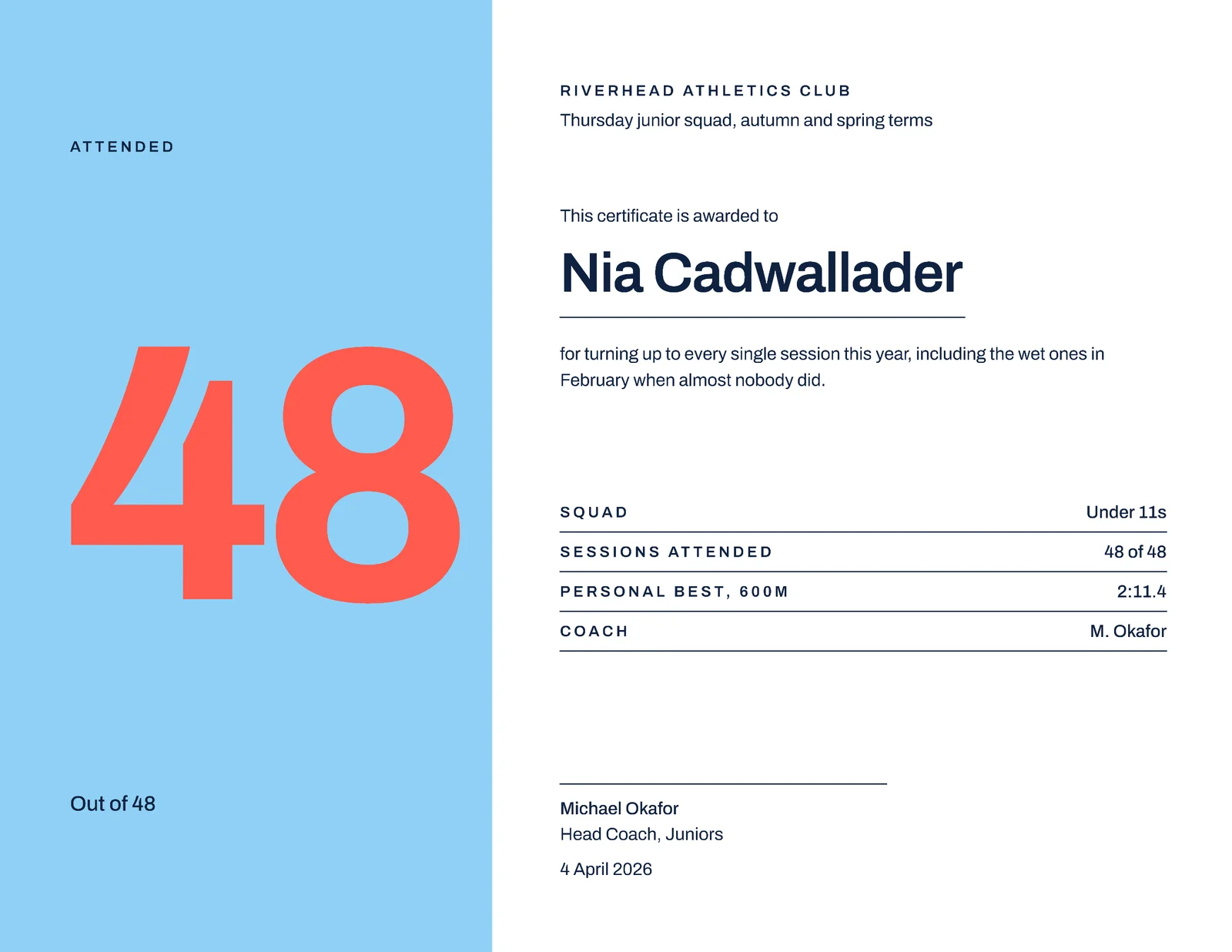 Sky Tally Column Attendance Award Certificate — Letter landscape Certificate template