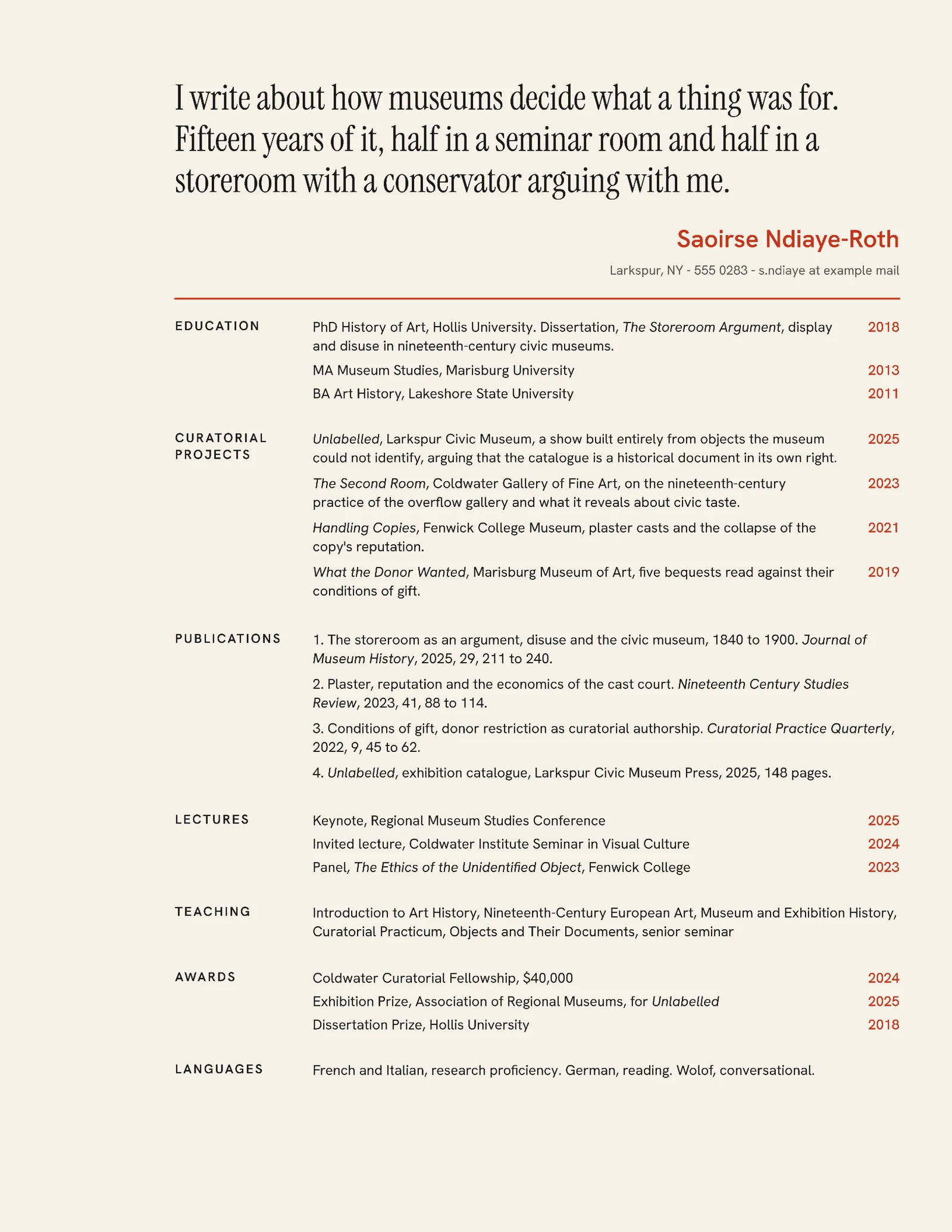 Art History CV — Letter Resume template
