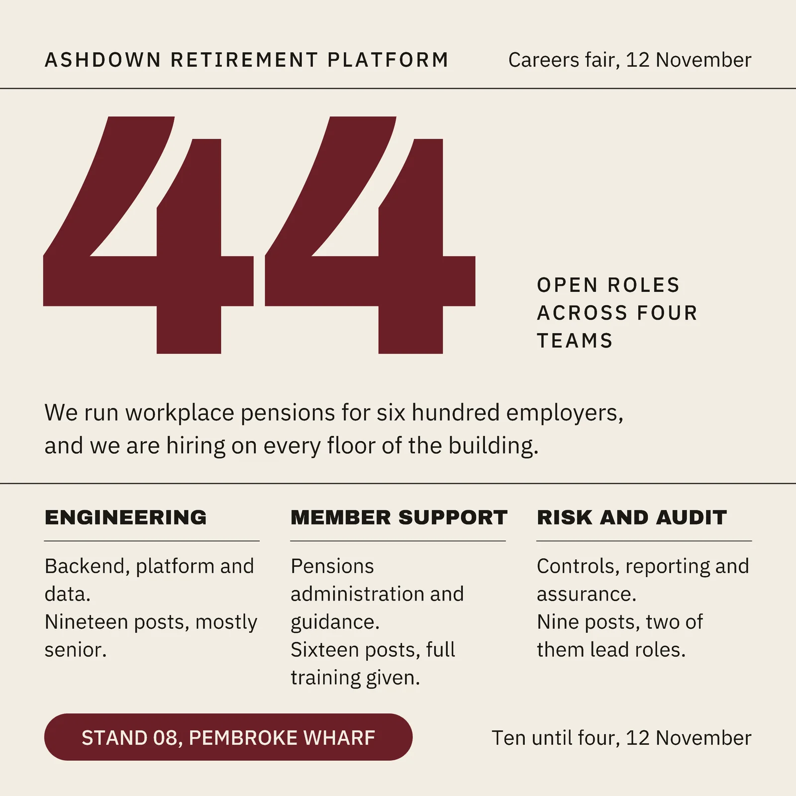 Bone Oxblood Grid Numeral Column Workplace Pensions Hiring LinkedIn Ad — 1:1 LinkedIn ad template