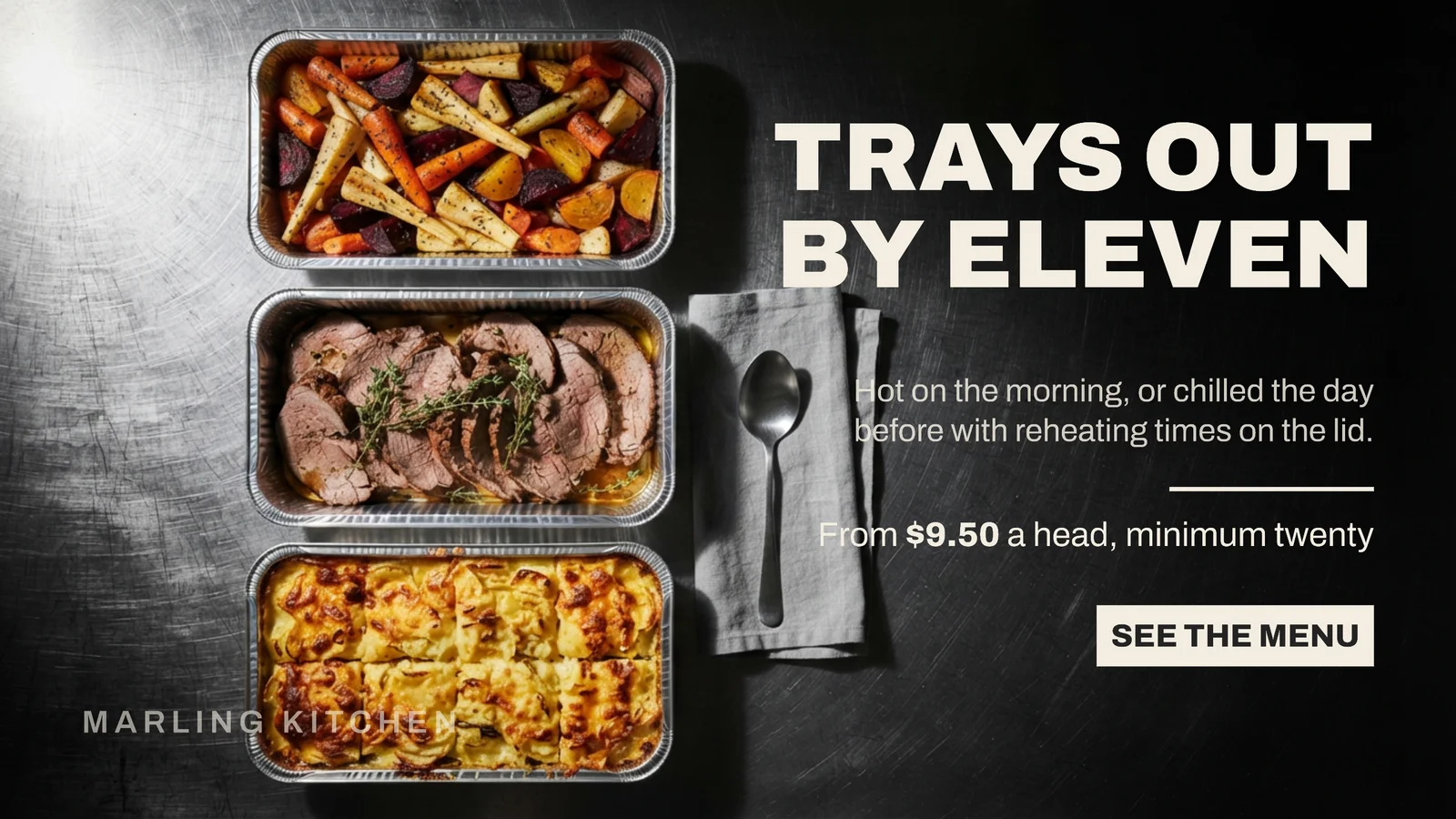 Charcoal Cream Right Caption Caterer Christmas Trays YouTube Ad — 16:9 YouTube ad template