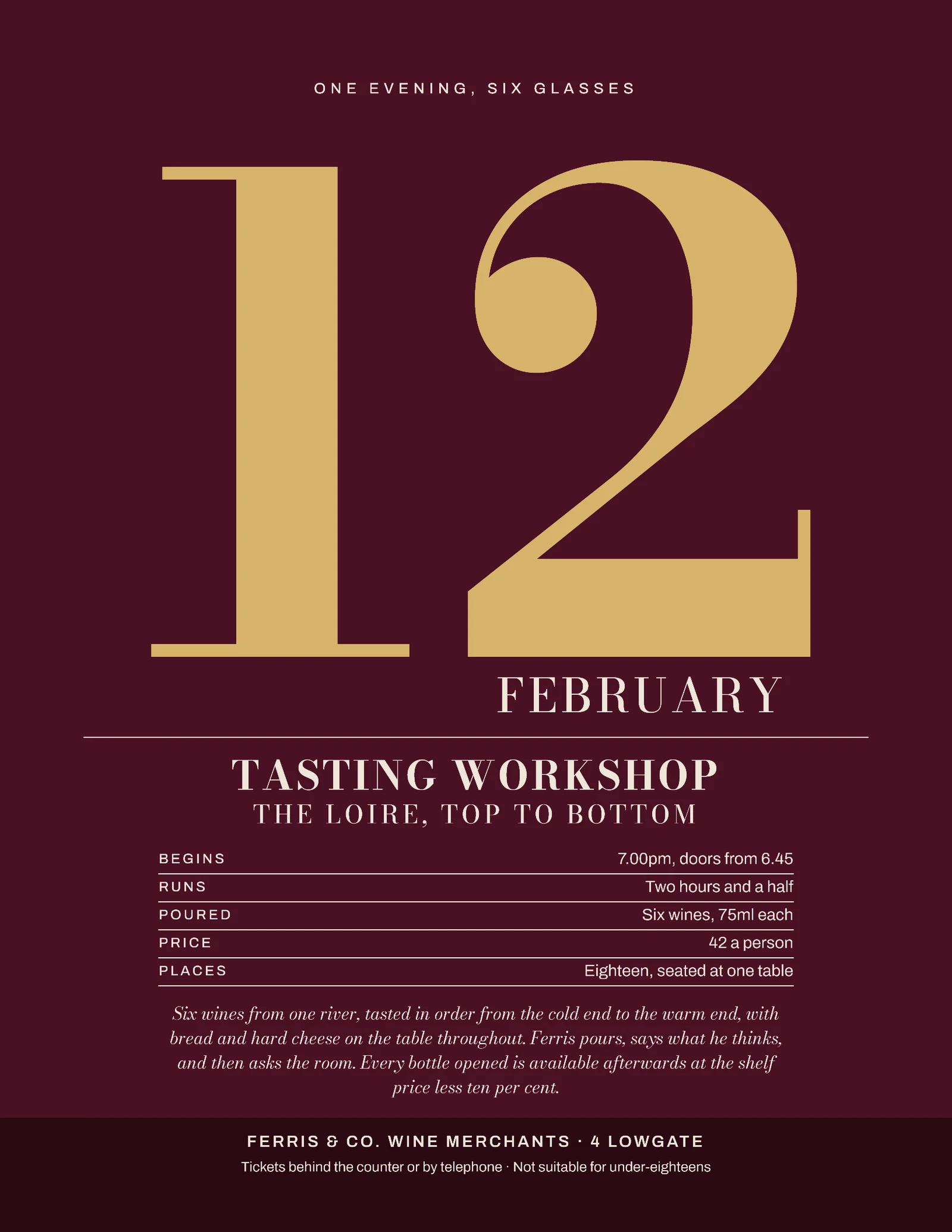 Burgundy Gold Date Numeral Hero Wine Merchant Tasting Workshop Flyer — Letter Flyer template