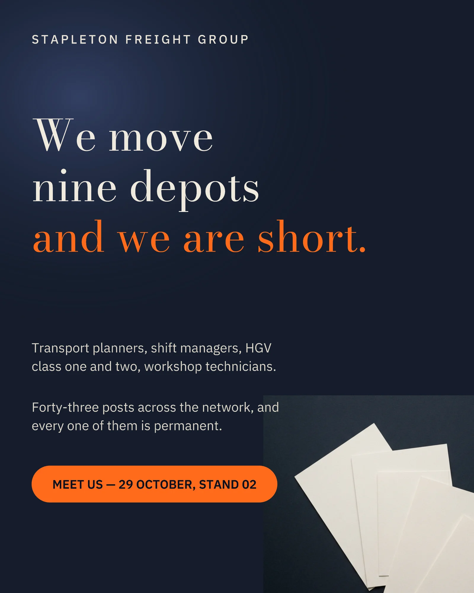 Ink Orange Corner Fan Freight Network Recruiting LinkedIn Ad — 4:5 LinkedIn ad template