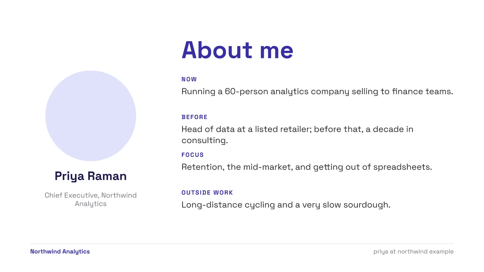 Photo Left Facts Right About Me Slide — 16:9 Slide template