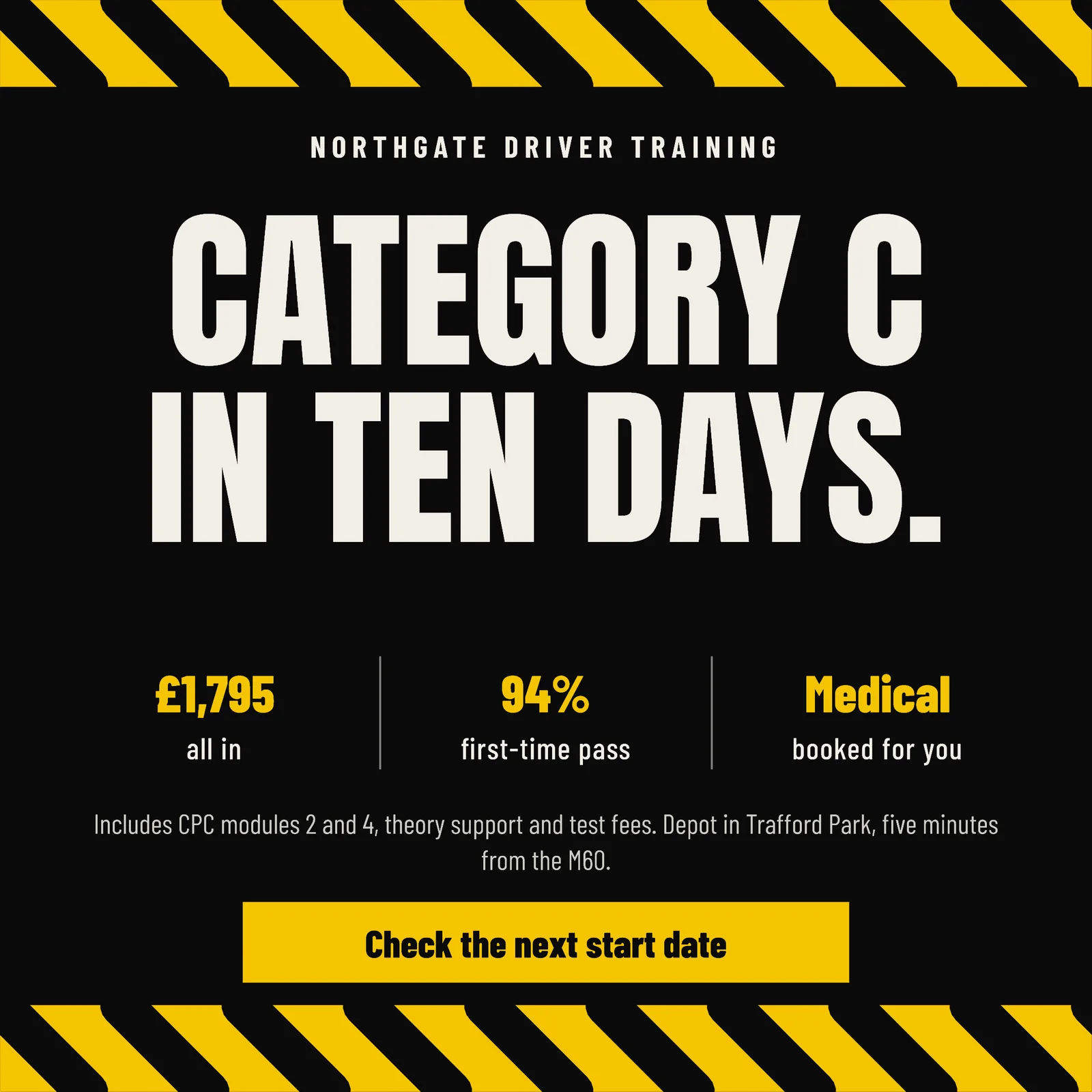 Hazard Chevron HGV Licence Training Instagram Ad — 1:1 Instagram ad template