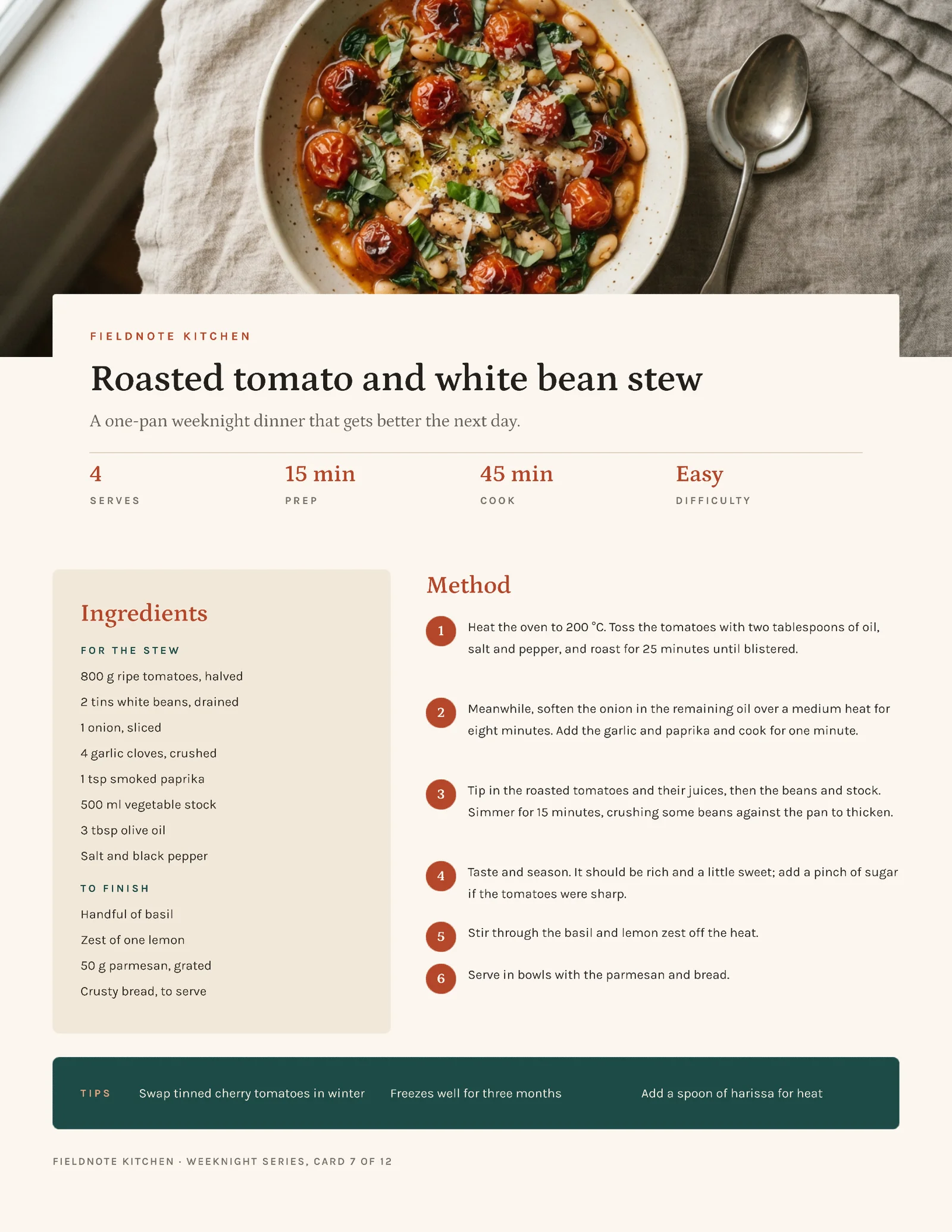 Photo Recipe Card — 2-page One pager template, page 2 of 2