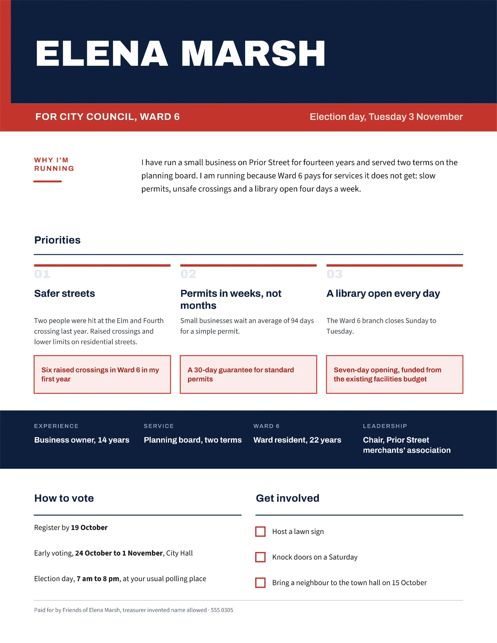 Campaign Clean Council Candidate Platform — 2-page One pager template, page 2 of 2