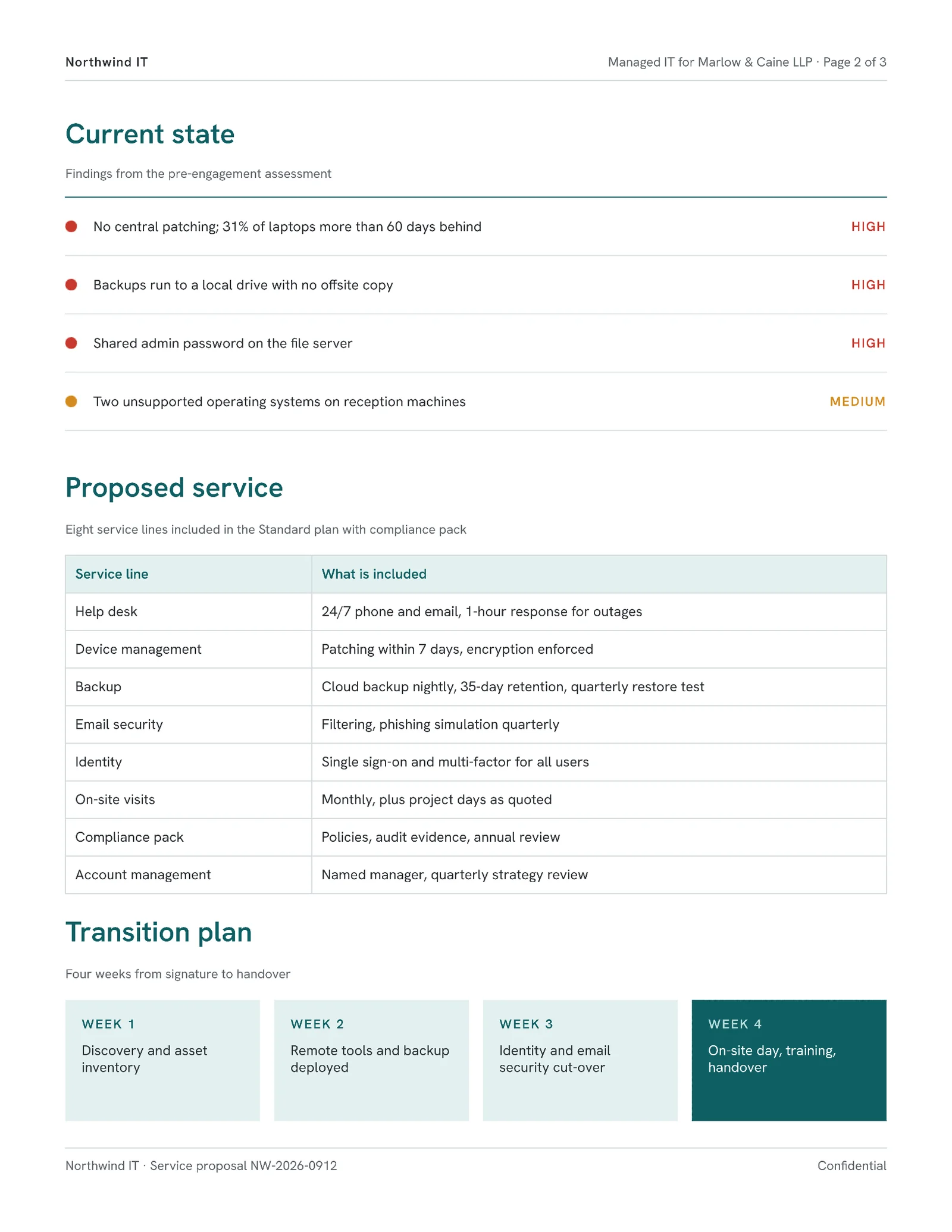 Technical Managed IT Services Proposal — 3-page Proposal template, page 2 of 3