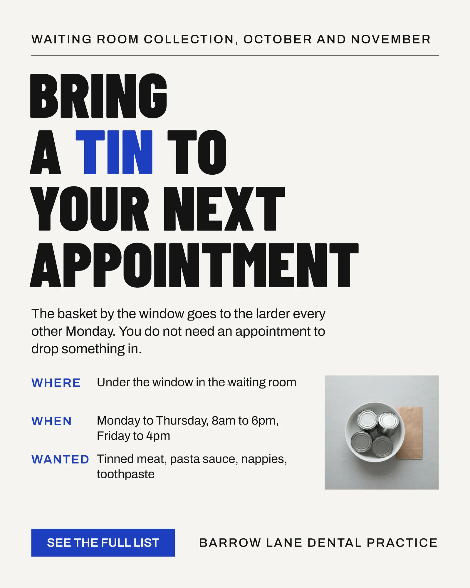 Chalk Cobalt Oversized Headline Dental Waiting Room Tin Instagram Ad — 4:5 Instagram ad template