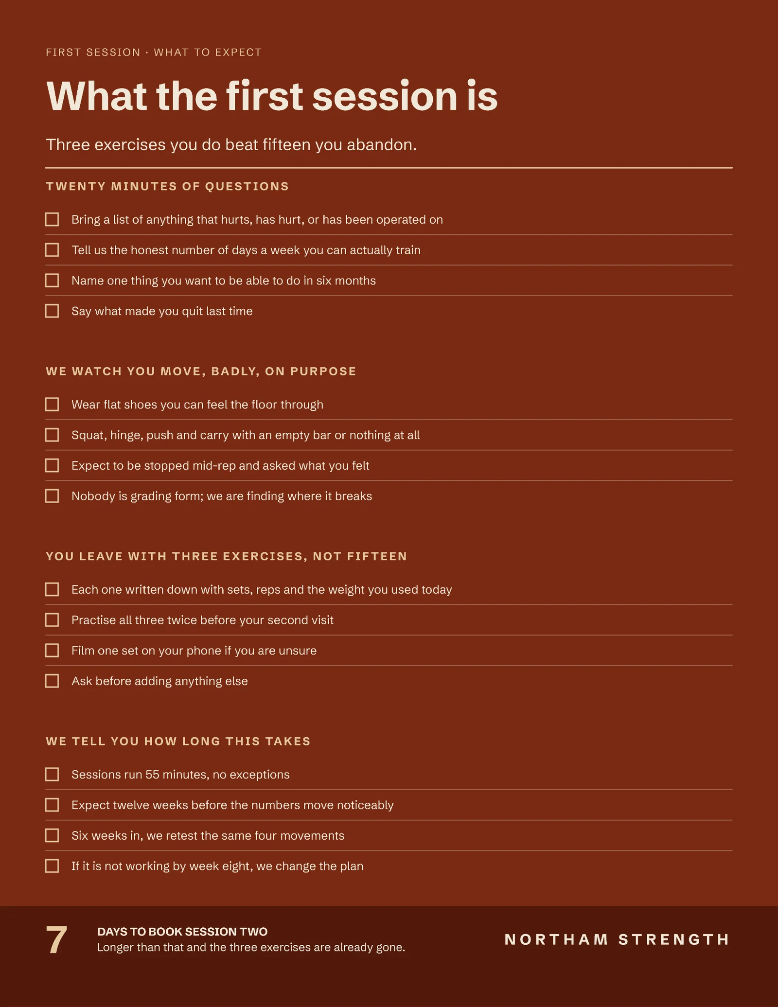 First Session Gym One Pager — 2-page One pager template, page 1 of 2