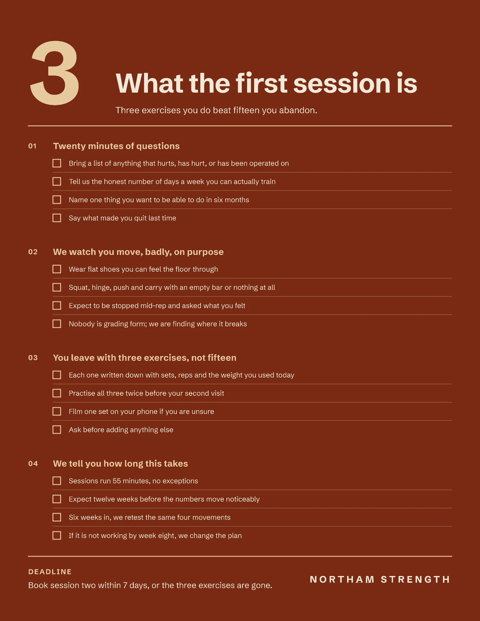 First Session Gym One Pager — 2-page One pager template, page 2 of 2