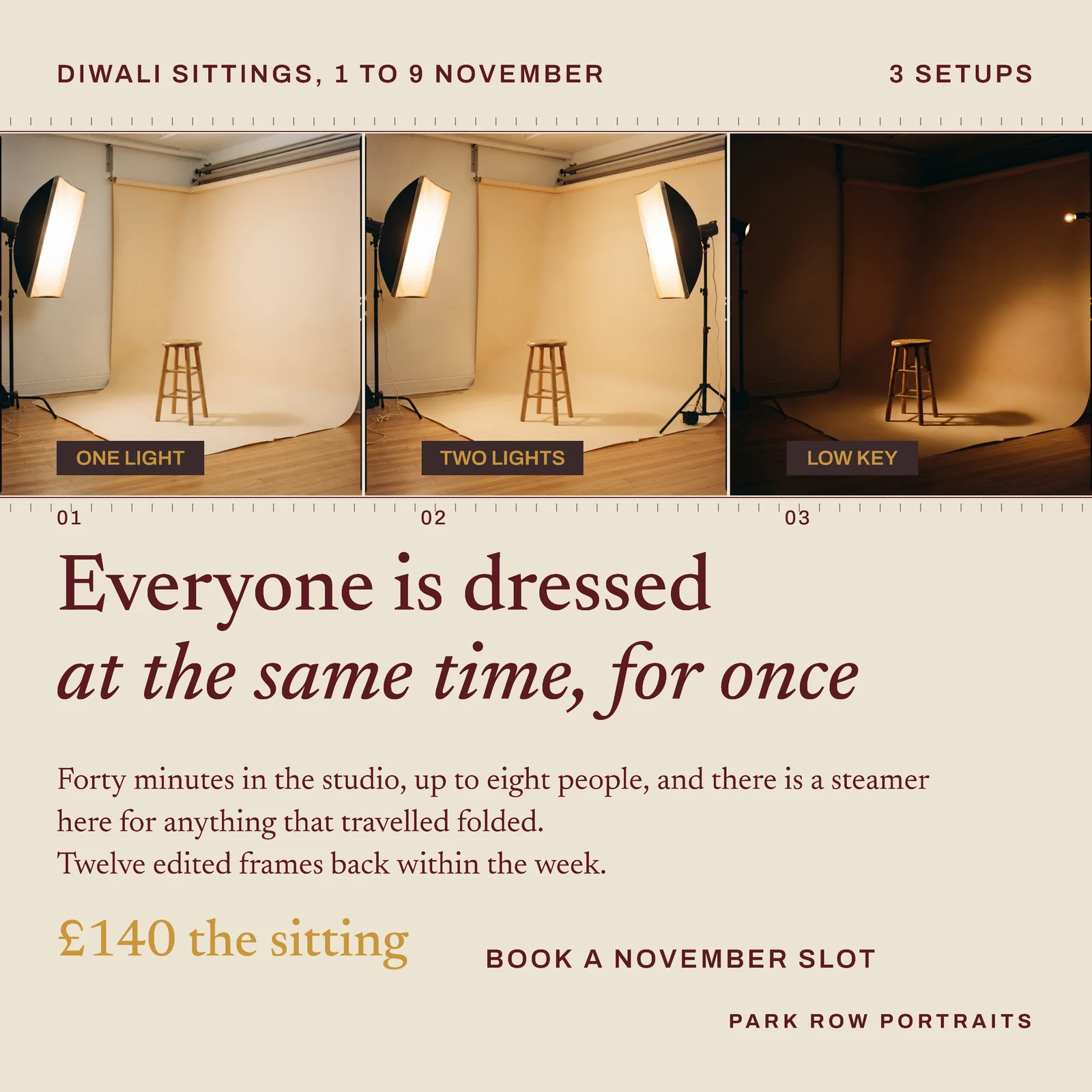 Portrait Studio Diwali Family Sittings Facebook Ad — 1:1 Facebook ad template