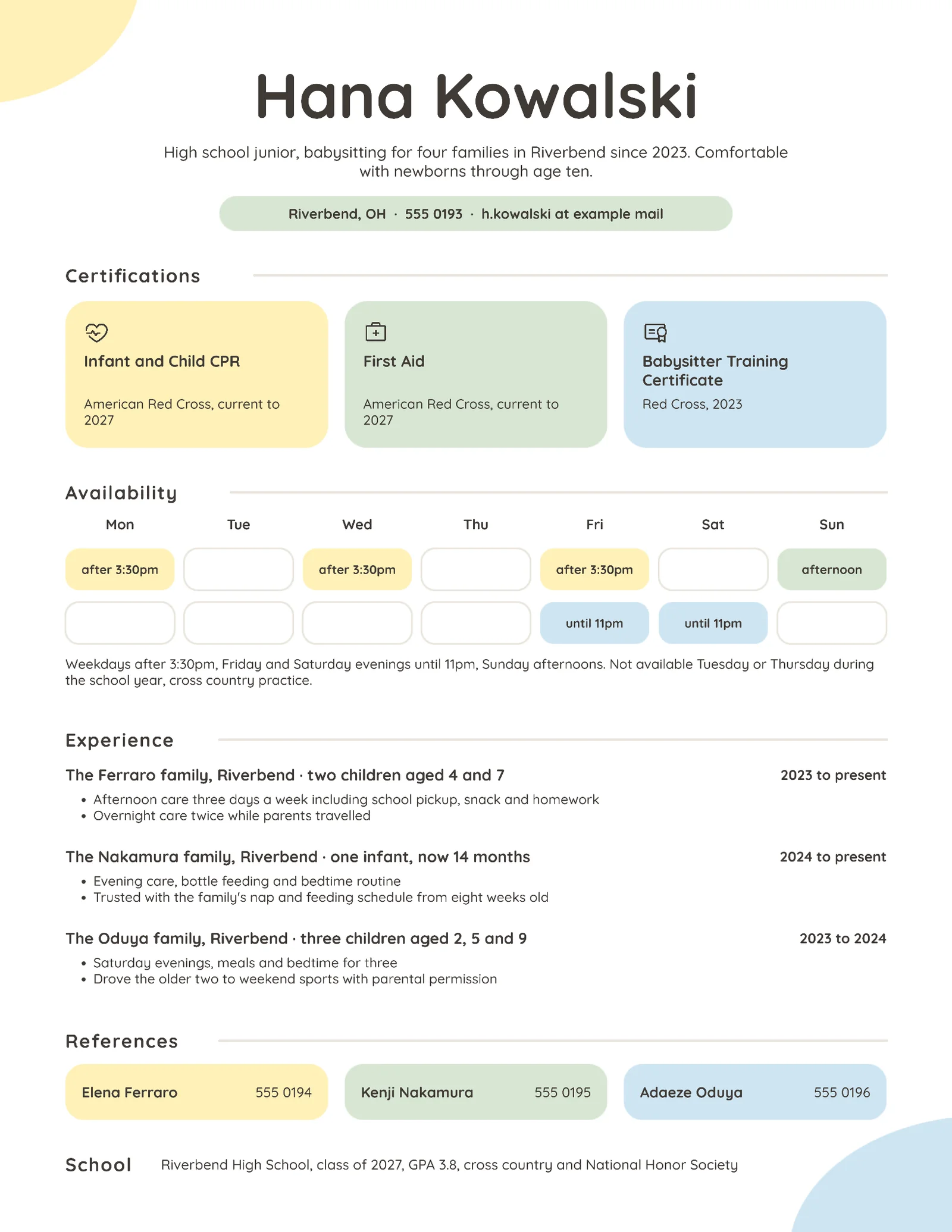 Babysitter Resume — Letter Resume template