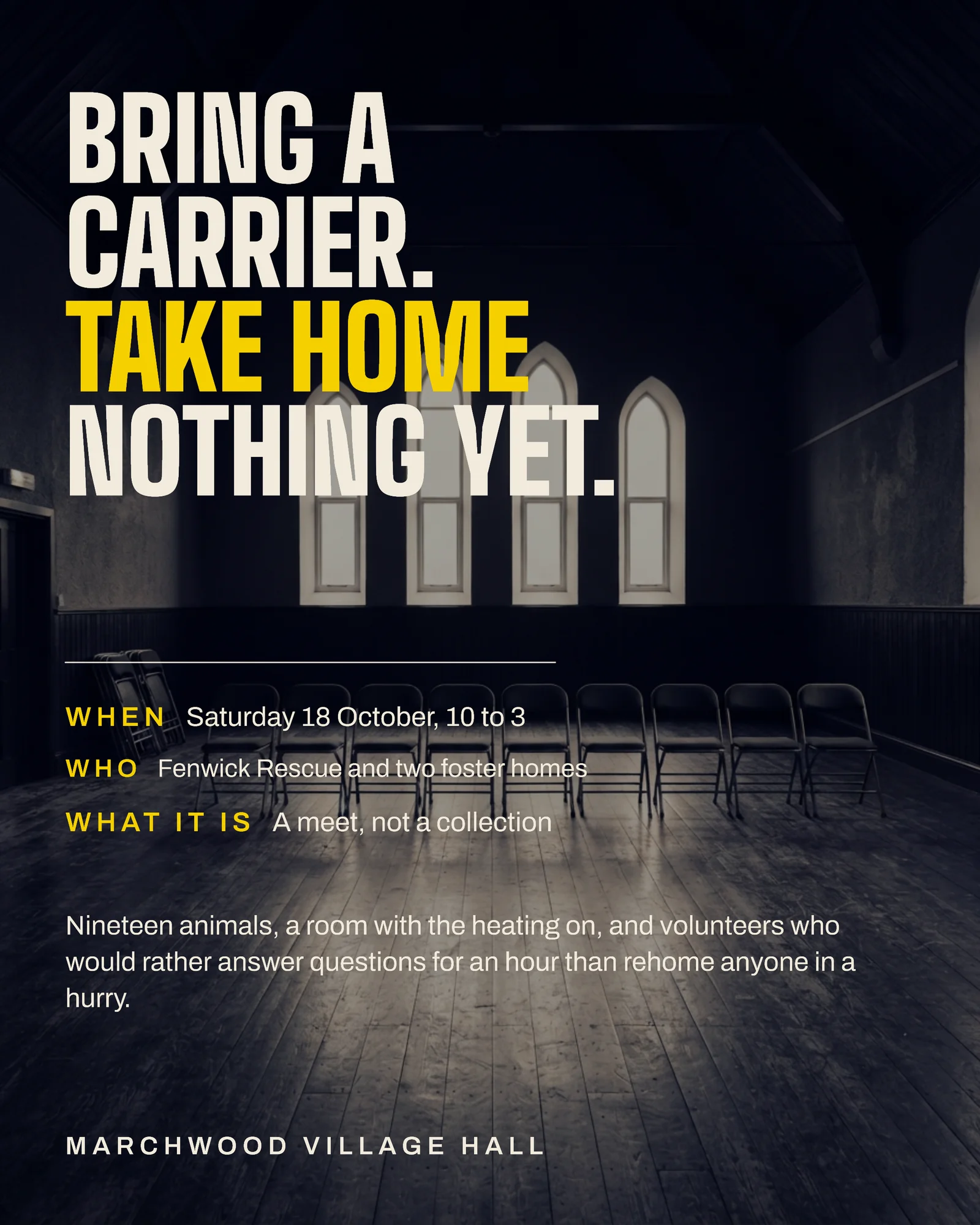 Indigo Yellow Duotone Stacked Type Village Hall Meet Not Collection Facebook Post — 4:5 Facebook post template