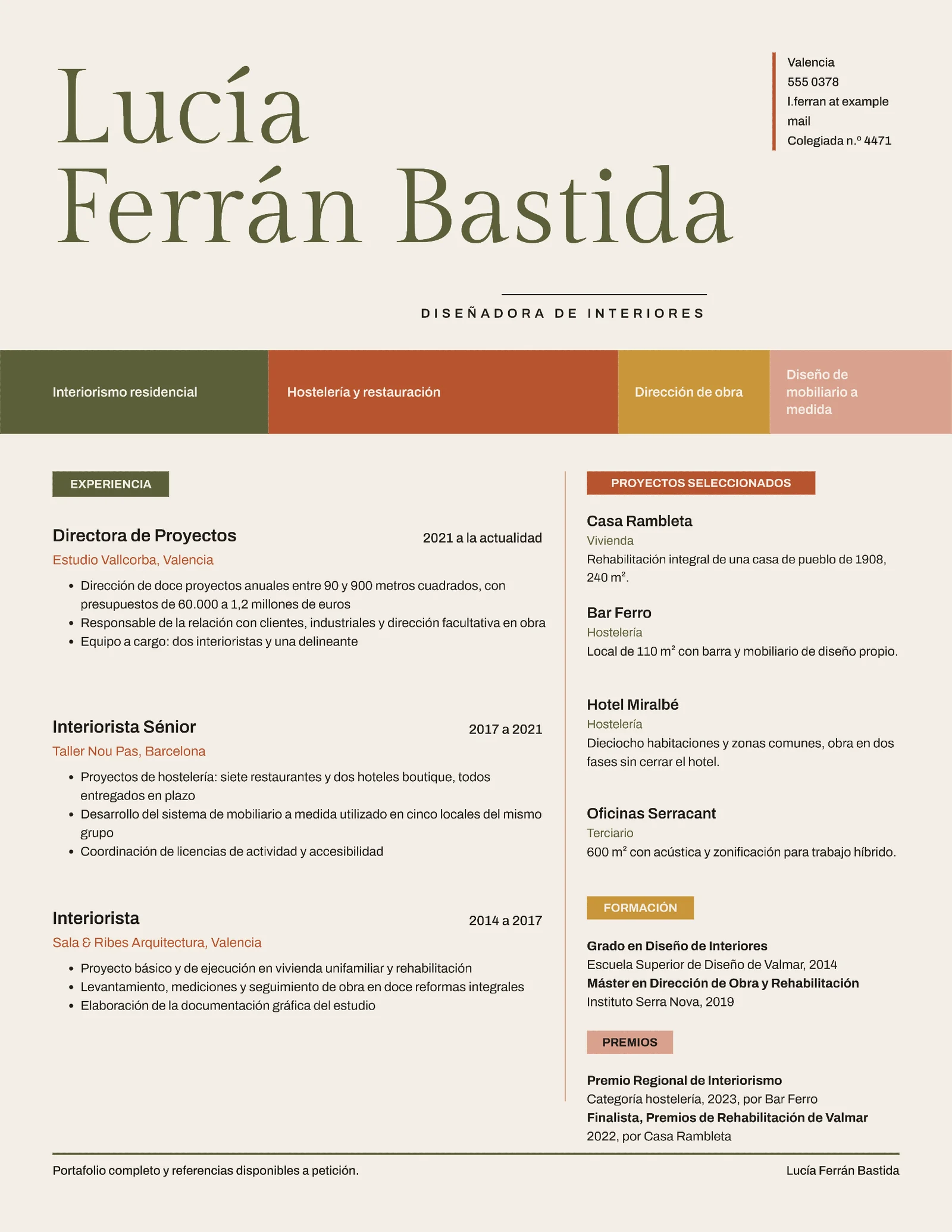 Terracotta Hueso Creative Disenadora De Interiores Resume — 2-page Resume template, page 2 of 2