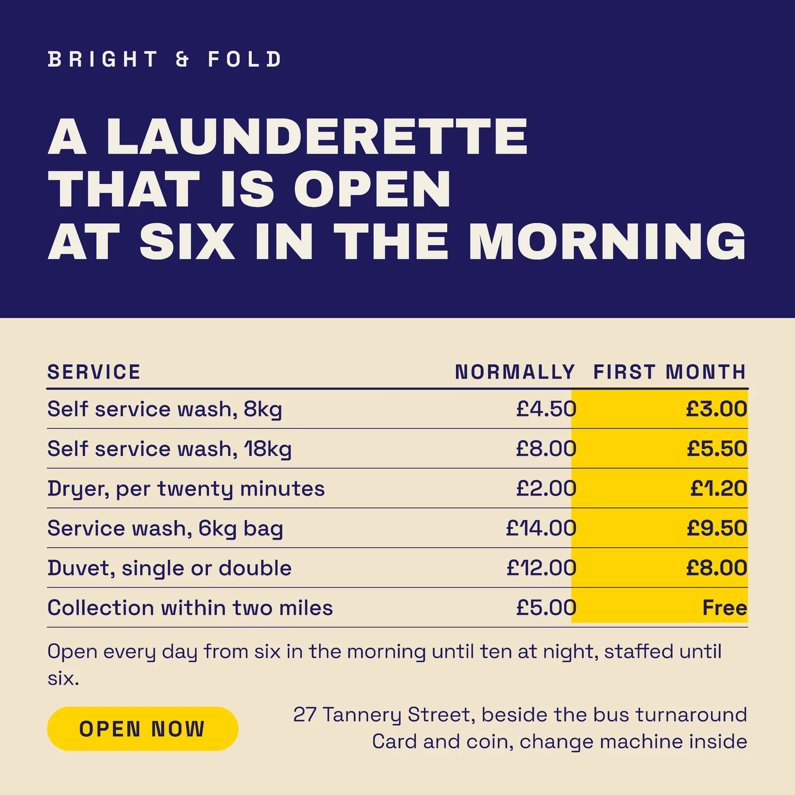 Indigo Sand Price Table Launderette Grand Opening Facebook Ad — 1:1 Facebook ad template