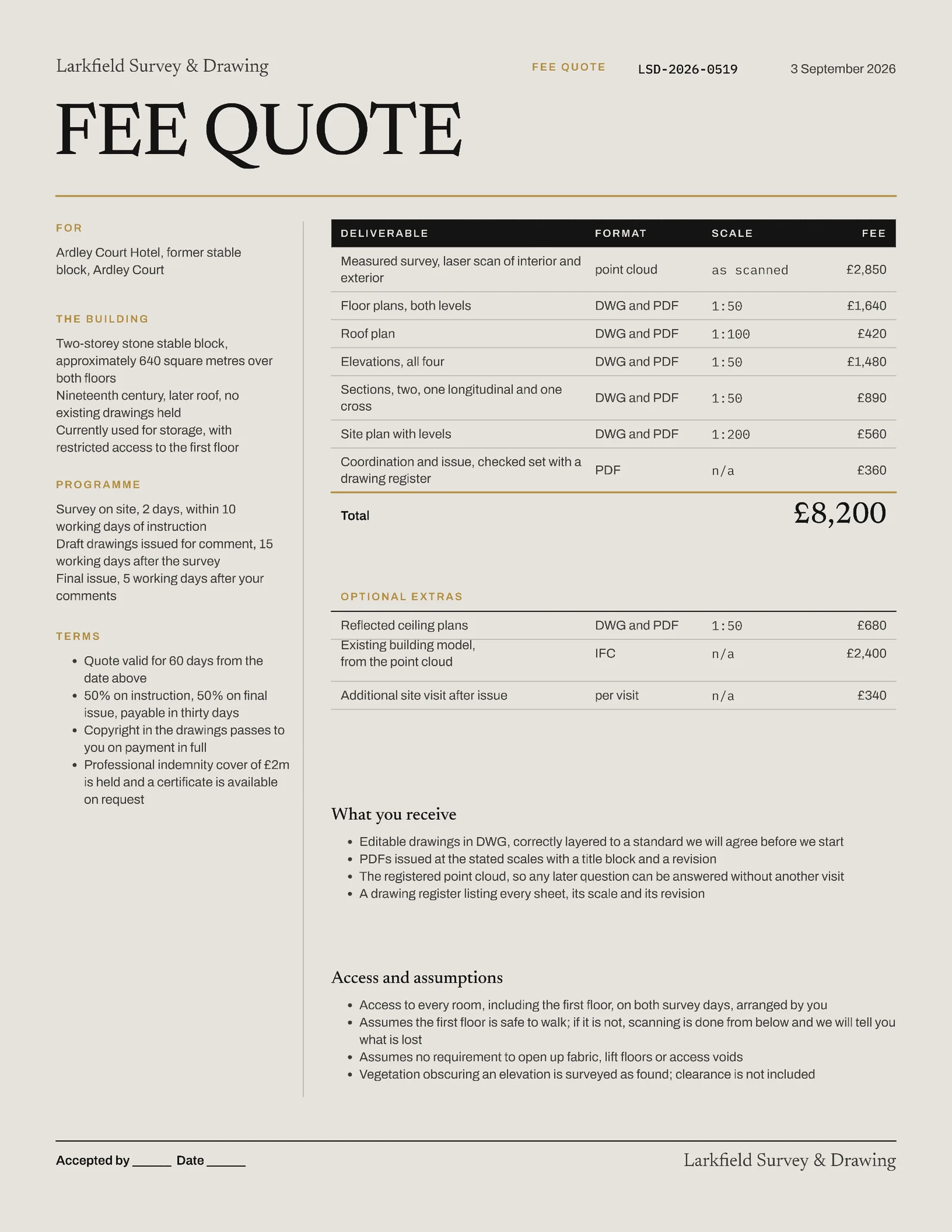Stone Ink Measured Survey Architectural Drawings Quote — 2-page Quote template, page 2 of 2