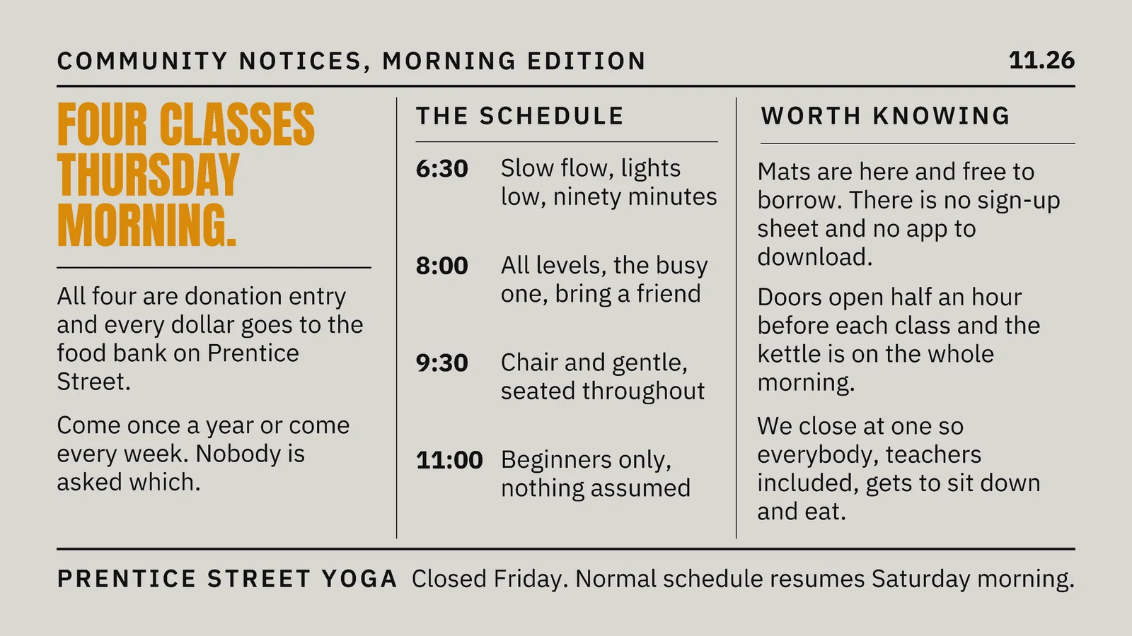 Newsprint Classified Yoga Studio Thanksgiving Classes Youtube Ad — 16:9 YouTube ad template