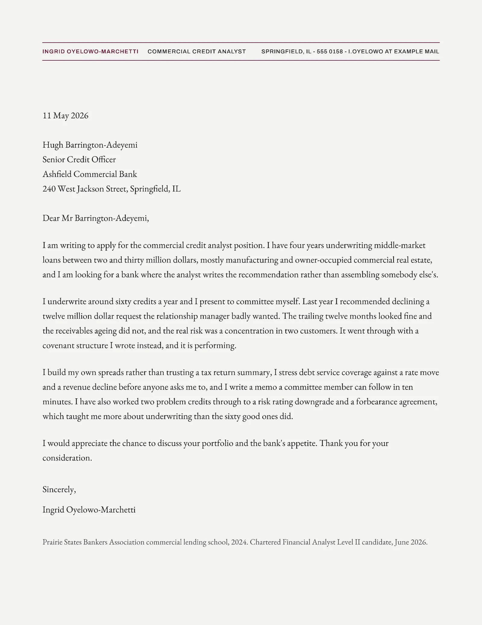 Credit Analyst Cover Letter — Letter Cover letter template