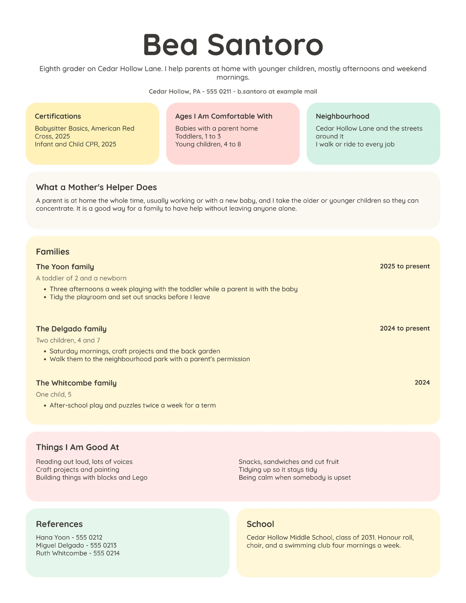 Mother's Helper Resume — Letter Resume template