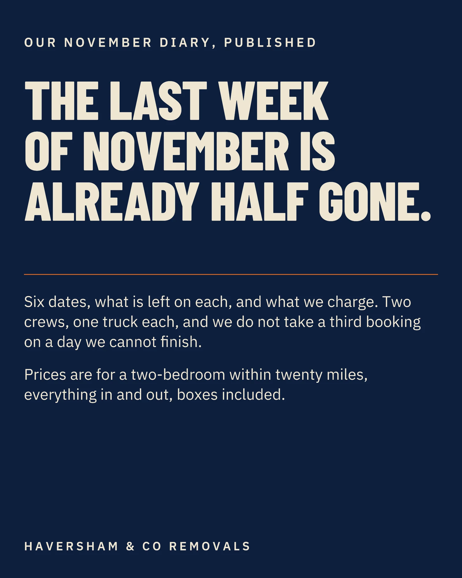 Ink Date Blocks Removals Thanksgiving Week Diary Instagram Carousel — 4-panel Instagram carousel carousel template, page 1 of 4