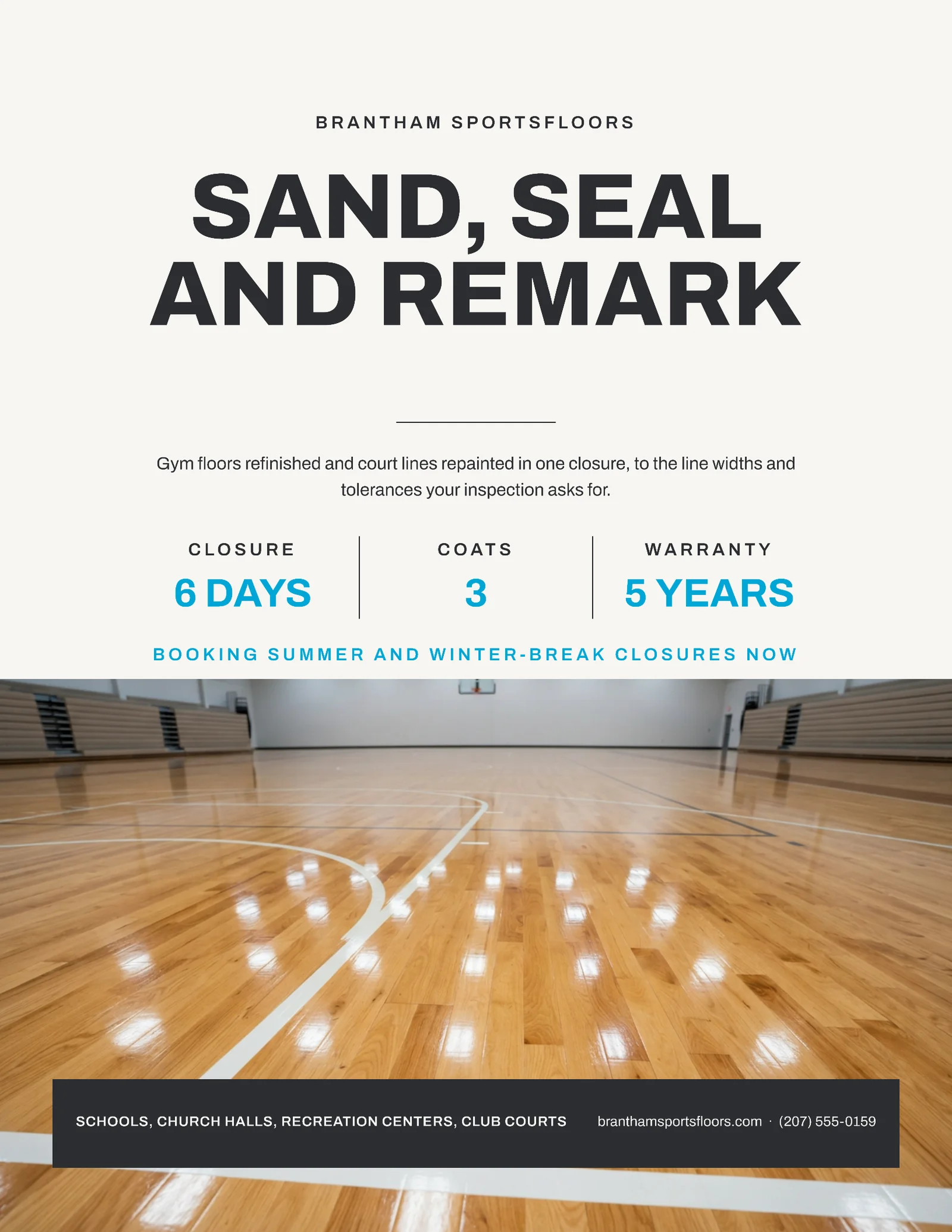 Chalk Graphite Cyan Centred Spec Stack Sportsfloor Refinishing Flyer — Letter Flyer template