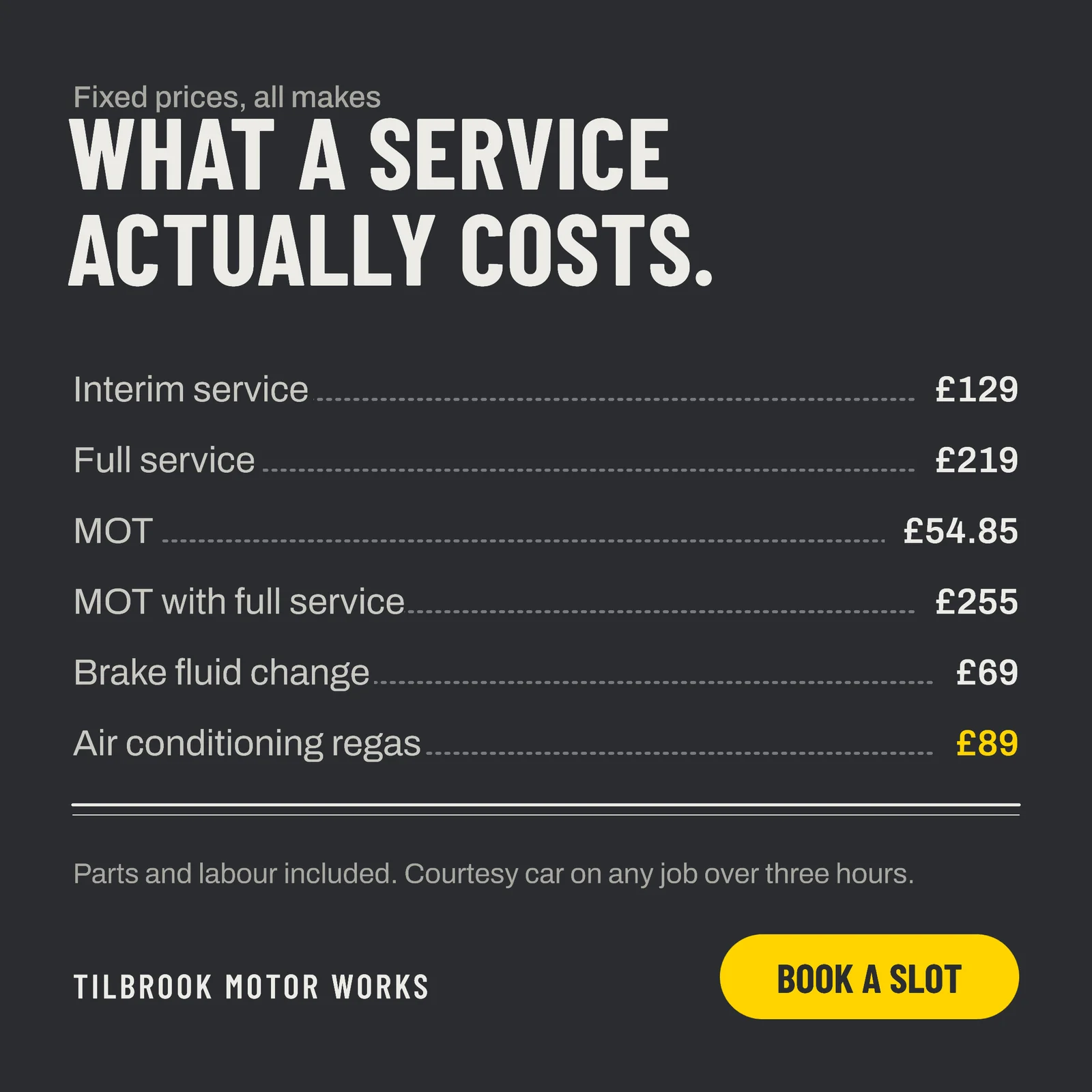 Garage Servicing Menu Rows Instagram Ad — 1:1 Instagram ad template