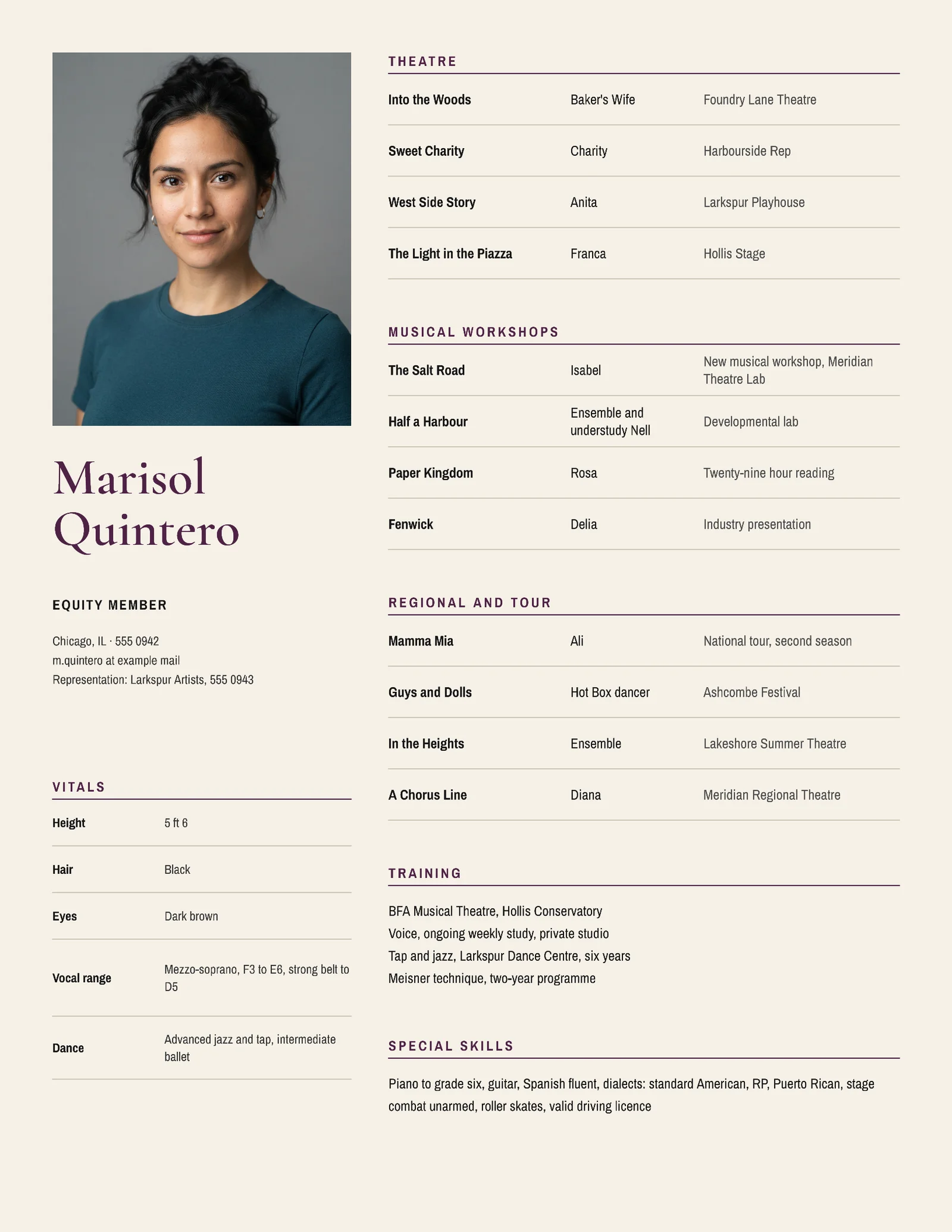 Ivory Acting Musical Theatre Performer Resume — Letter Resume template