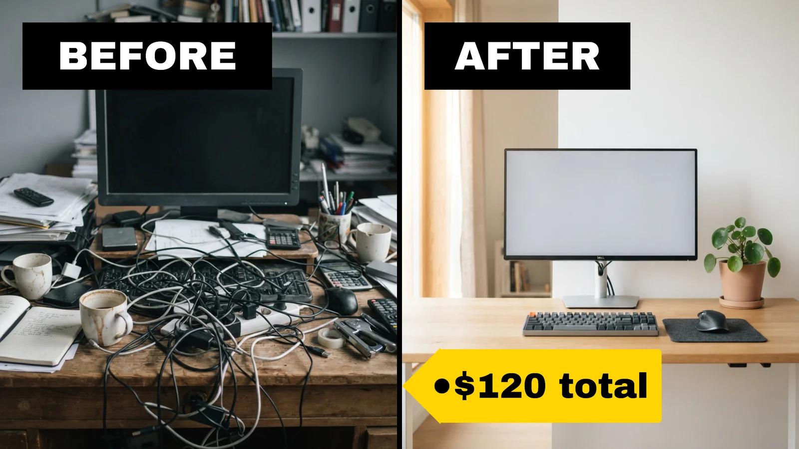 Desk Setup Glow-up YouTube Thumbnail — 16:9 Youtube thumbnail template