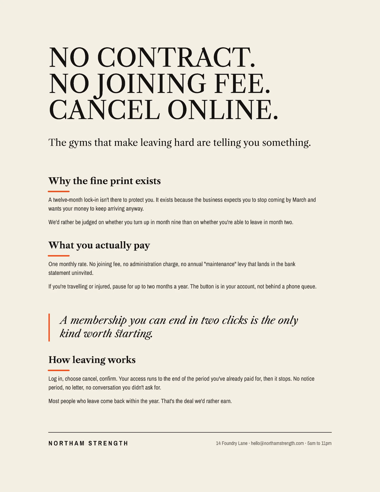 No Contract One Pager — 2-page One pager template, page 1 of 2